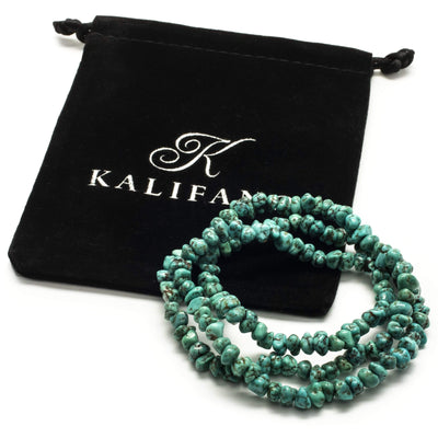 Kalifano Gemstone Bracelets Turquoise Nugget 6mm Triple Wrap Elastic Gemstone Bracelet WHITE-BGI3-003