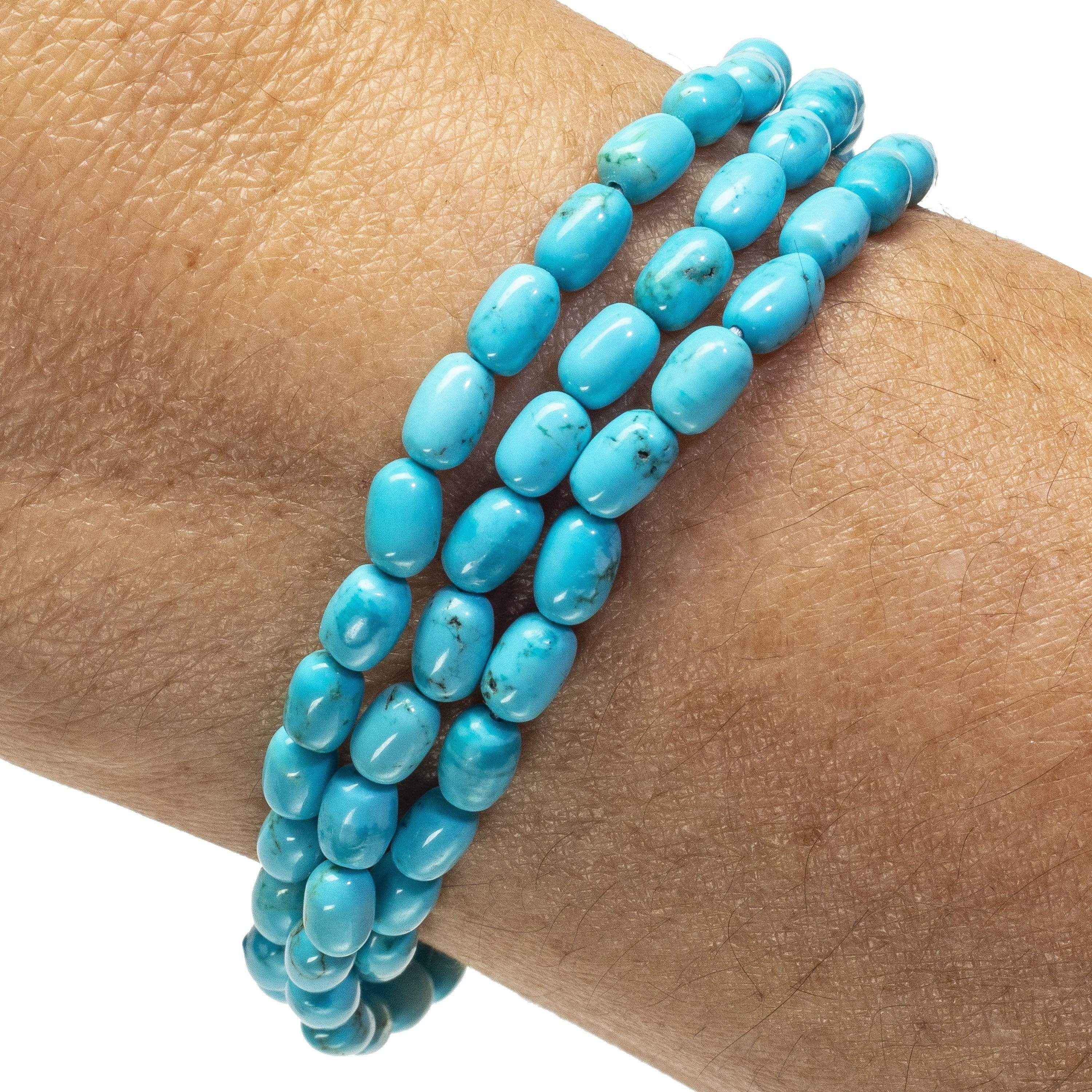 KALIFANO | Howlite Turquoise 6mm Triple Wrap Gemstone Elastic Bracelet