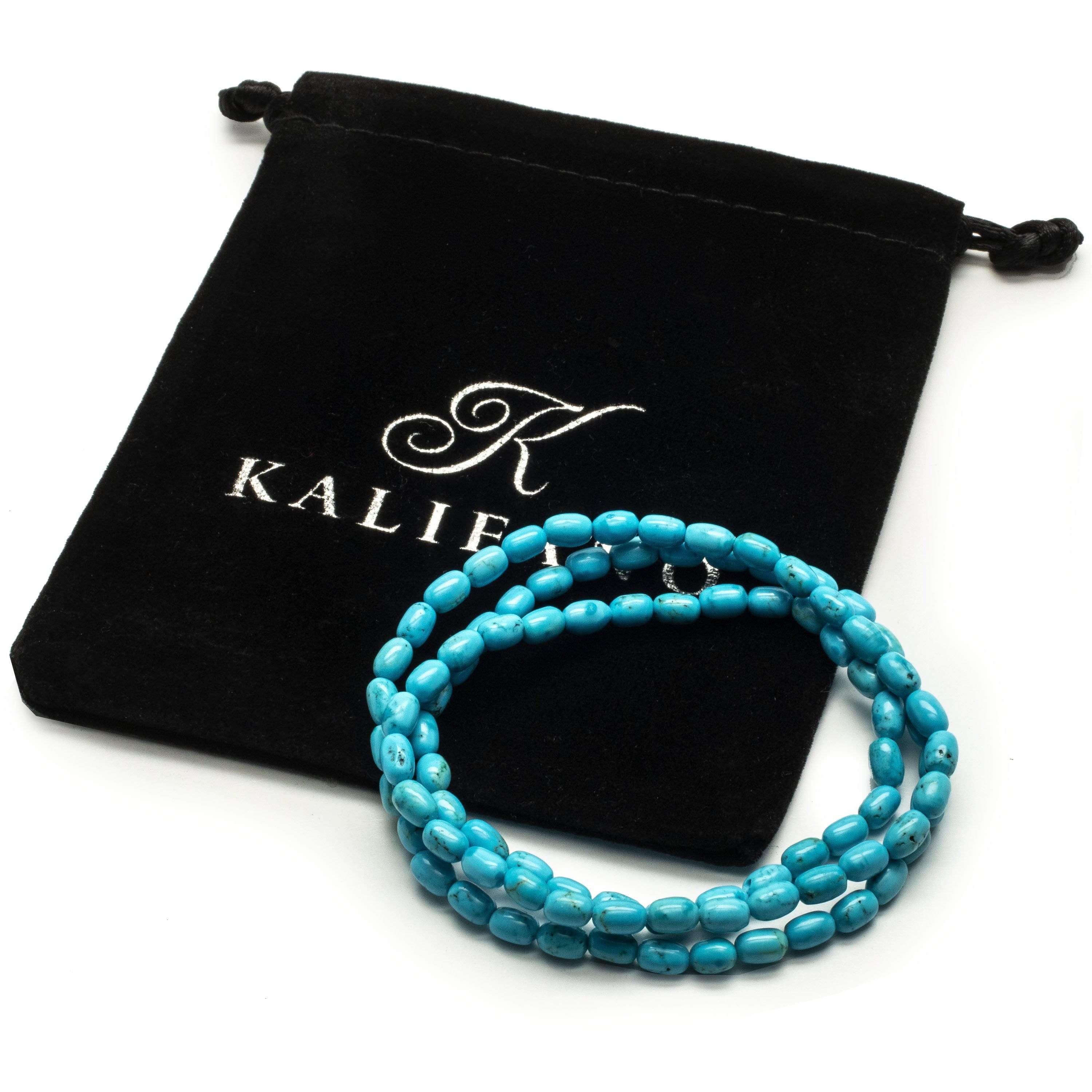 Kalifano Gemstone Bracelets Turquoise Triple Wrap Elastic Gemstone Bracelet WHITE-BGI3-006
