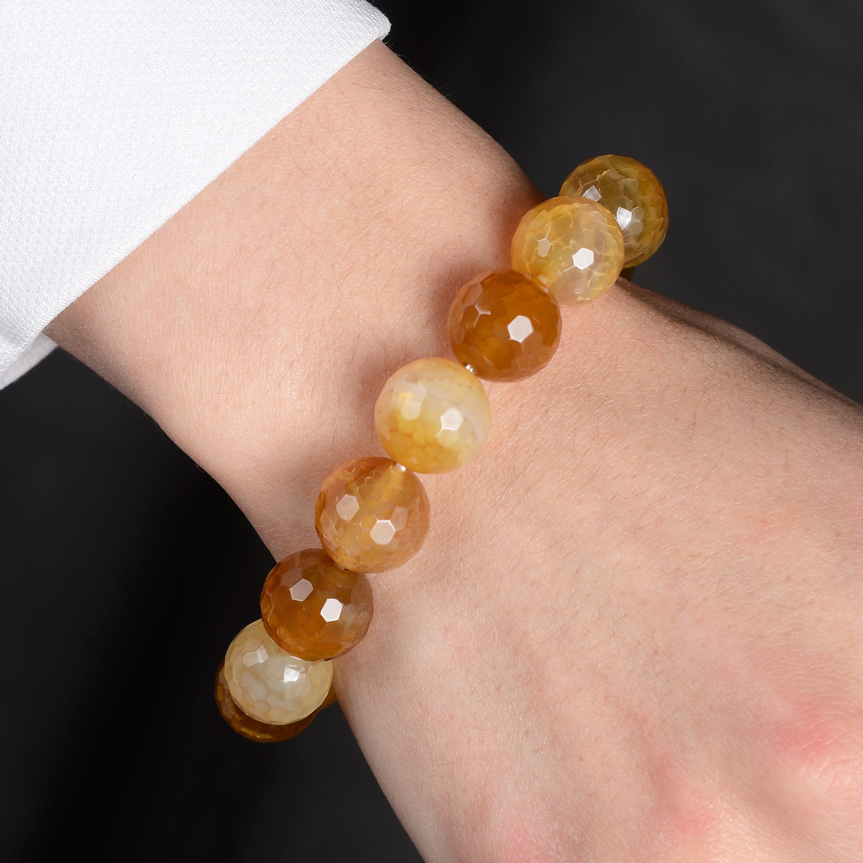 Kalifano Gemstone Bracelets Yellow Agate Faceted Natural Gemstone Bead Elastic Bracelet PLAT-BGP-032