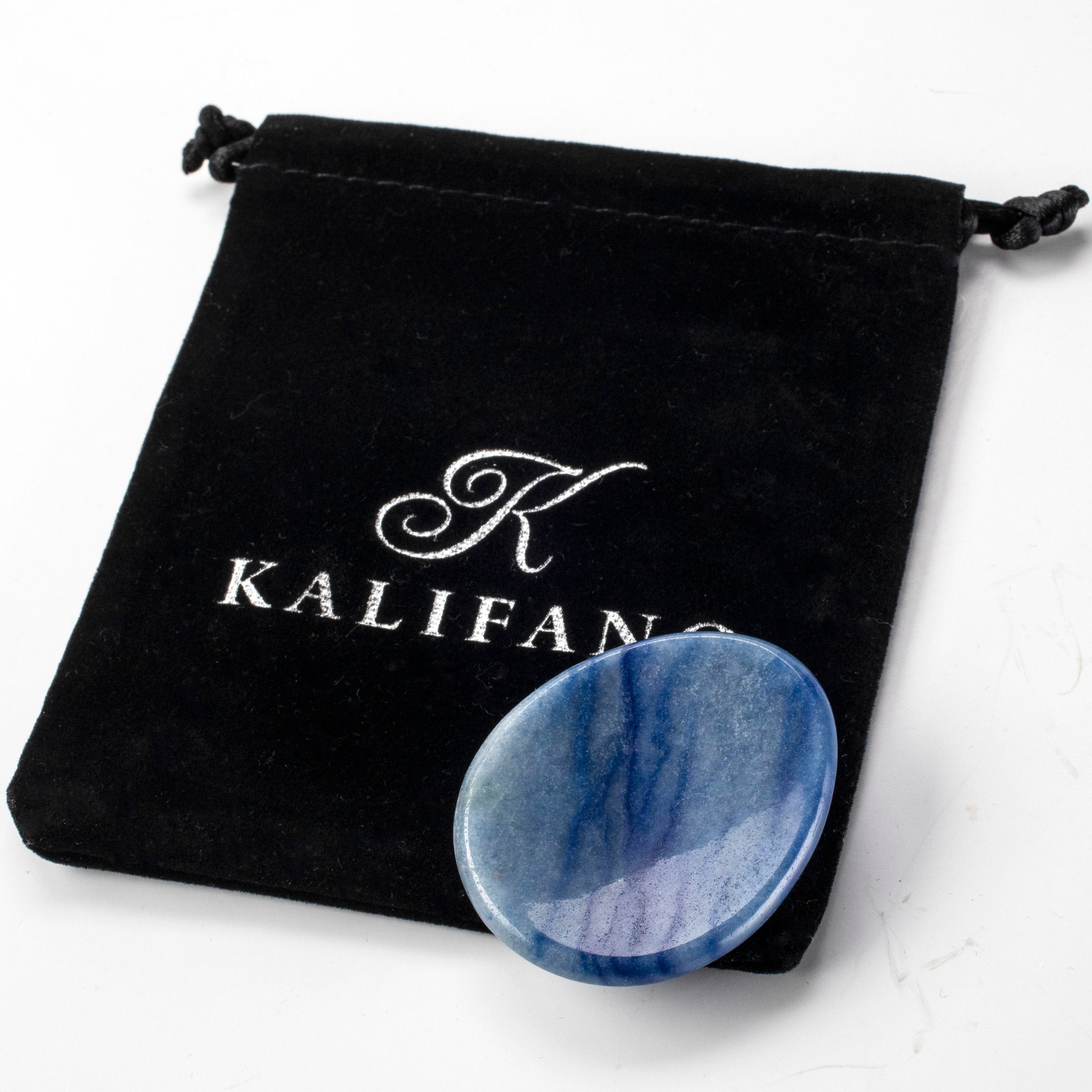 Kalifano Gemstone Carvings Blue Agate Worry Stone Natural Gemstone Carving CV10-W-BA
