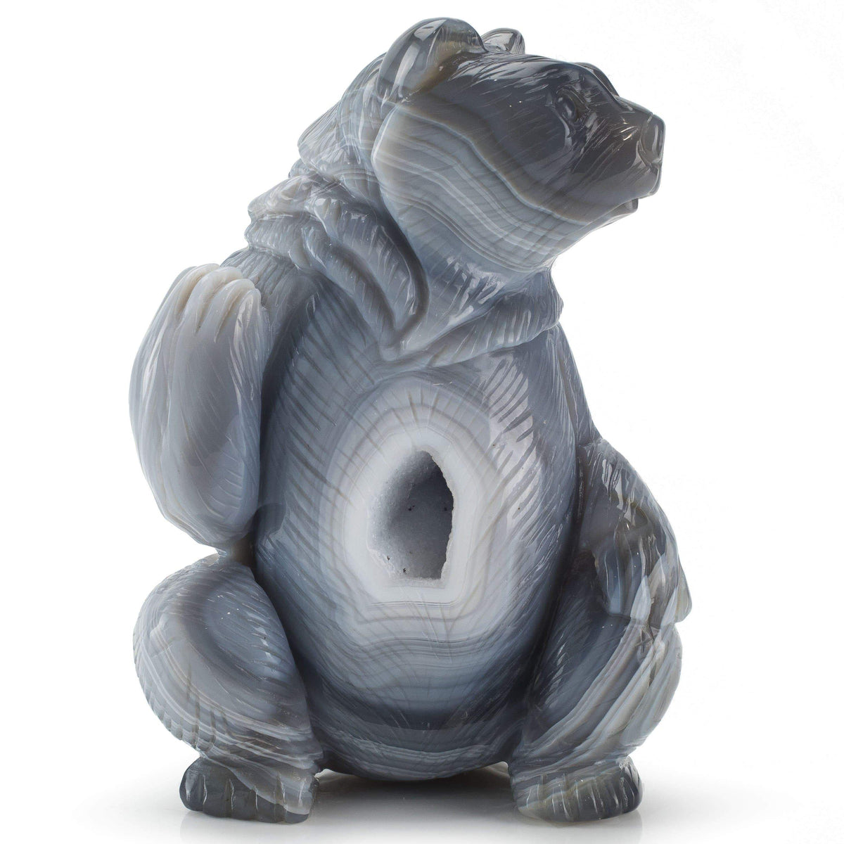 Kalifano Gemstone Carvings Chalcedony Agate Hand-Carved Bear Carving CV500.001