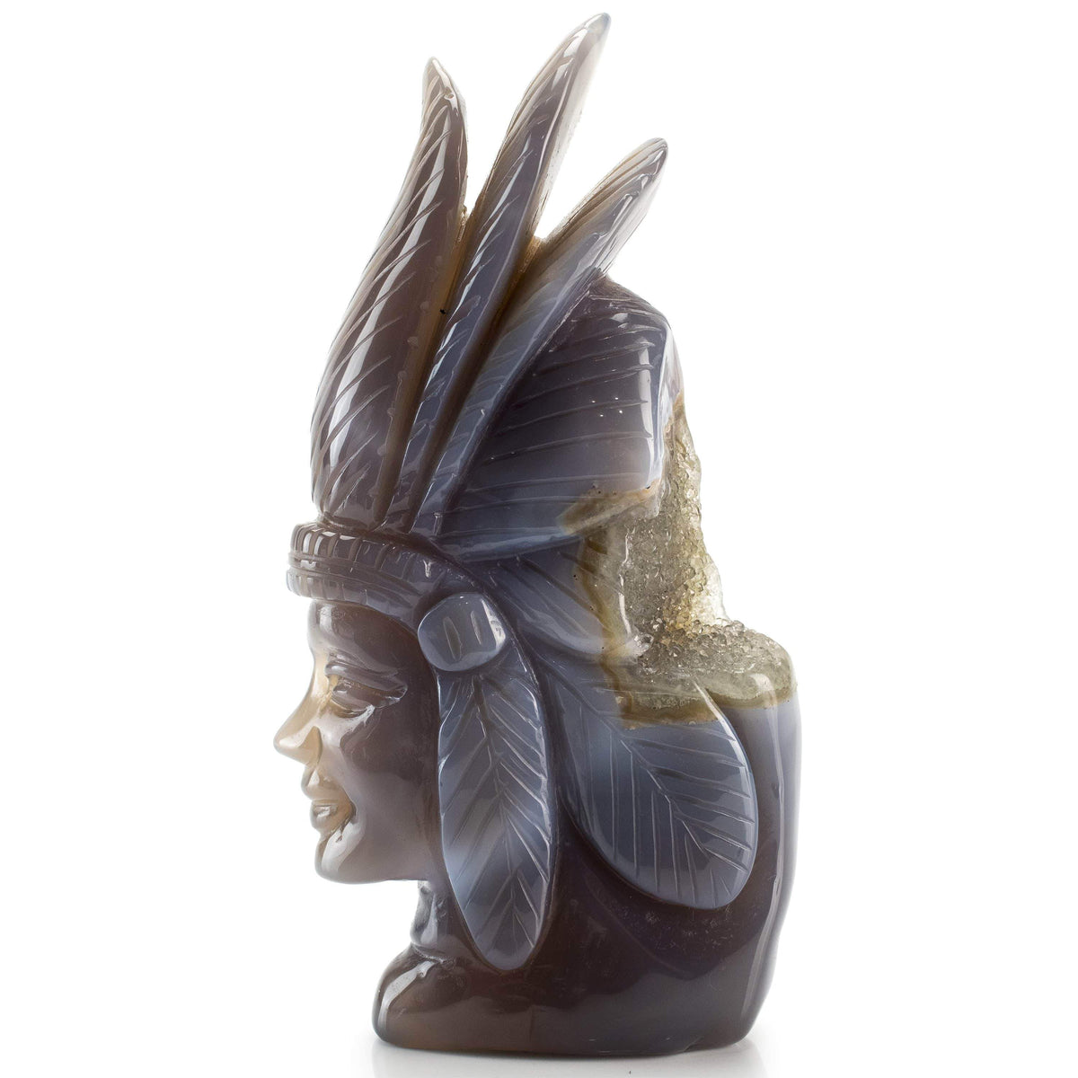 Kalifano Gemstone Carvings Chalcedony Agate Hand-Carved Chief Carving CV200.001