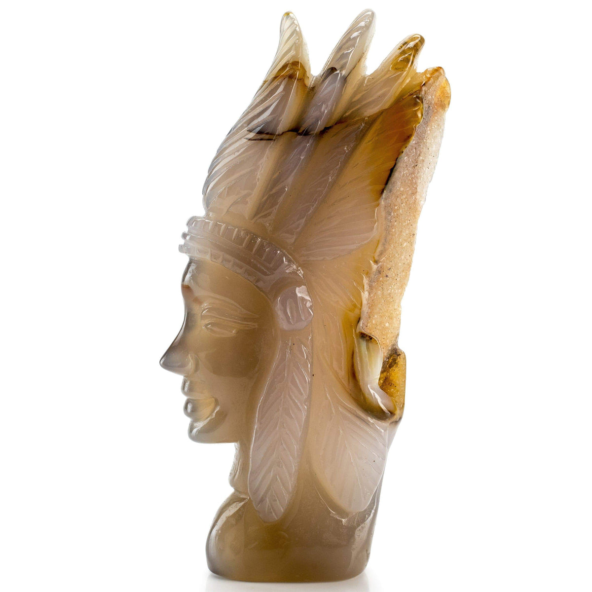 Kalifano Gemstone Carvings Chalcedony Agate Hand-Carved Chief Carving CV200.002