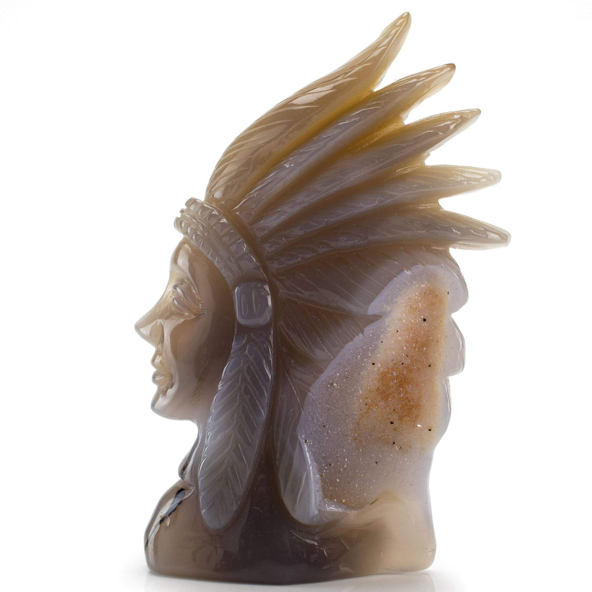 Kalifano Gemstone Carvings Chalcedony Agate Hand-Carved Chief Carving CV250.001