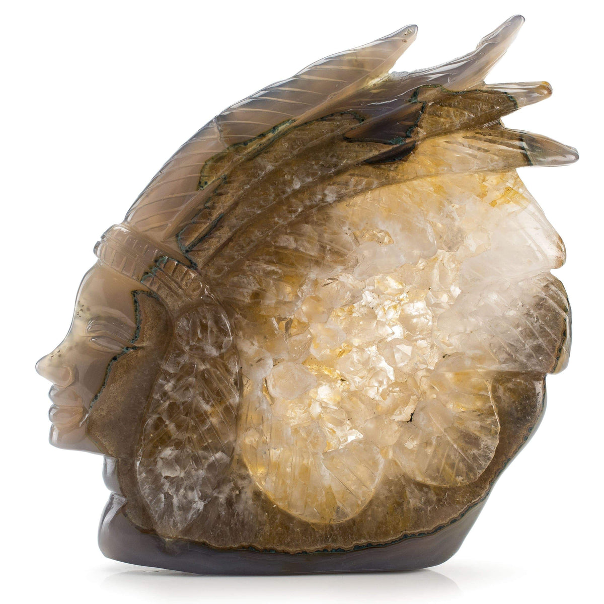 Kalifano Gemstone Carvings Chalcedony Agate Hand-Carved Chief Carving CV425.001