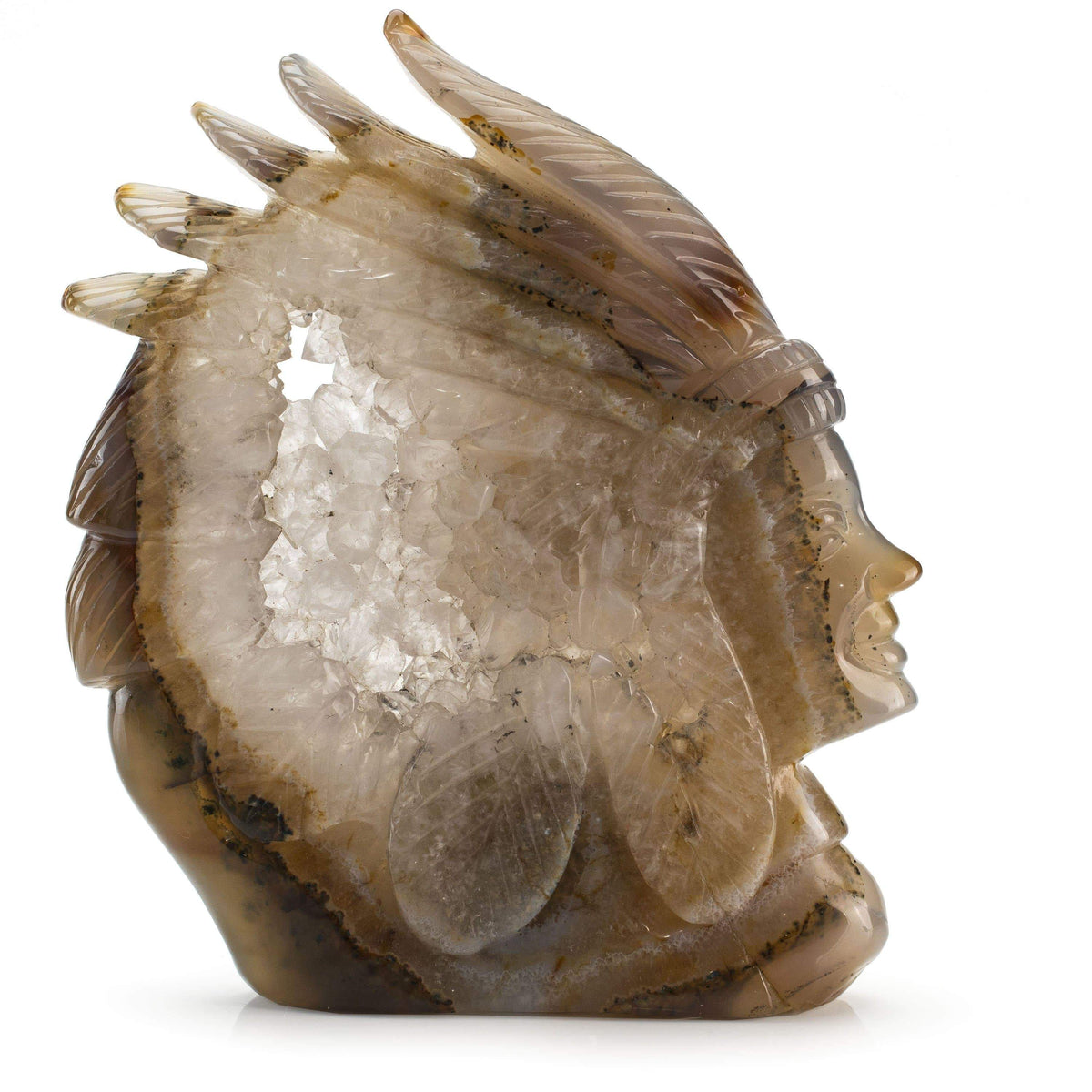 Kalifano Gemstone Carvings Chalcedony Agate Hand-Carved Chief Carving CV475.001