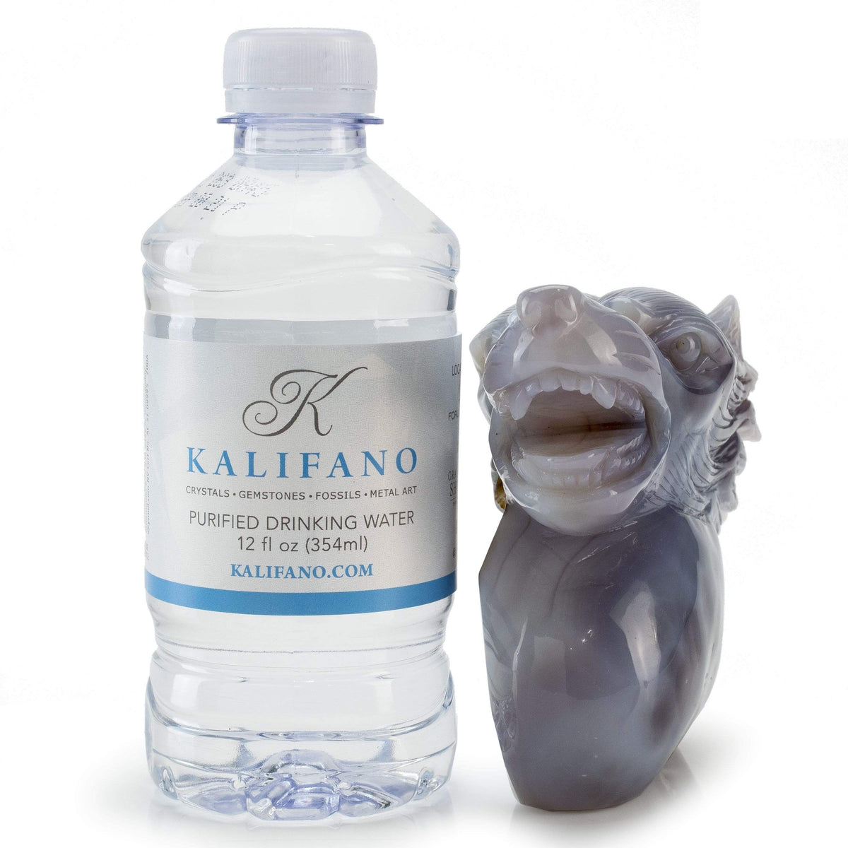 Kalifano Gemstone Carvings Chalcedony Agate Hand-Carved Wolf Carving CV550.002
