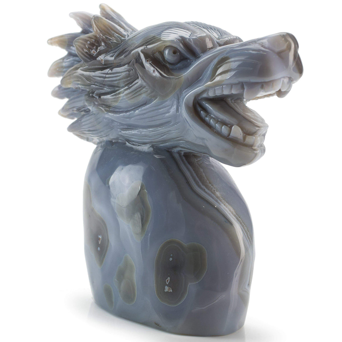 Kalifano Gemstone Carvings Chalcedony Agate Hand-Carved Wolf Carving CV875.001