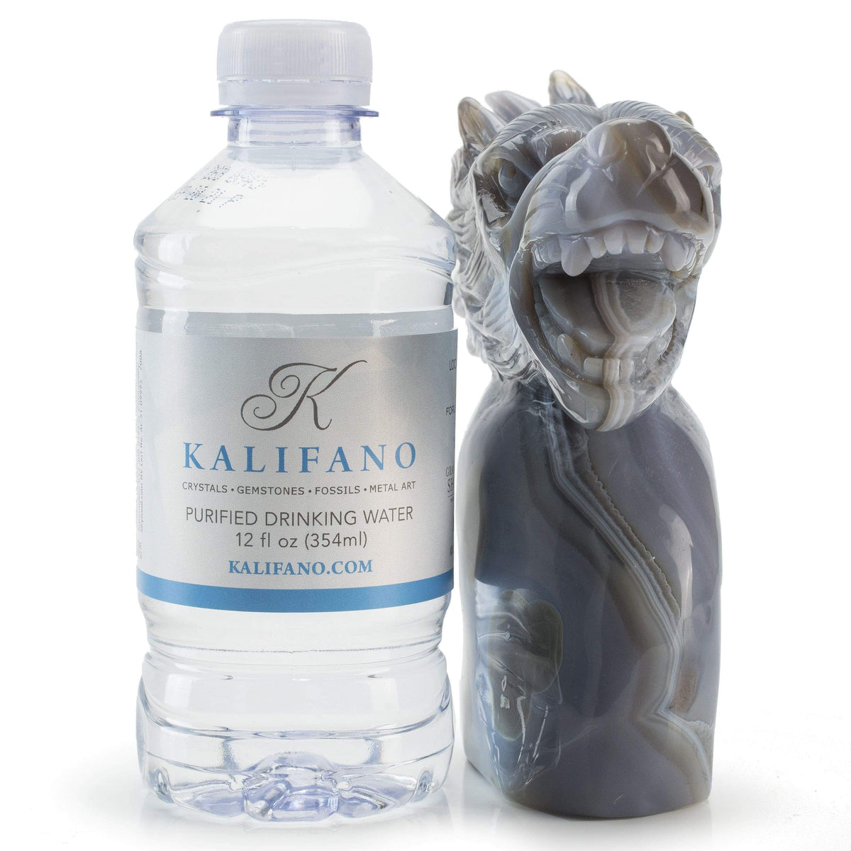 Kalifano Gemstone Carvings Chalcedony Agate Hand-Carved Wolf Carving CV950.001