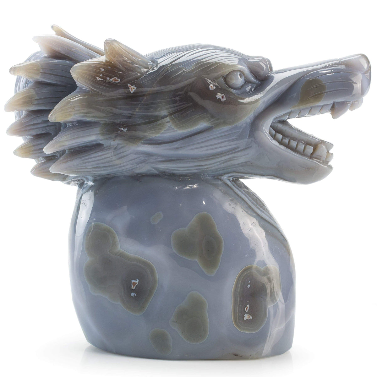 Kalifano Gemstone Carvings Chalcedony Agate Hand-Carved Wolf Carving CV950.001