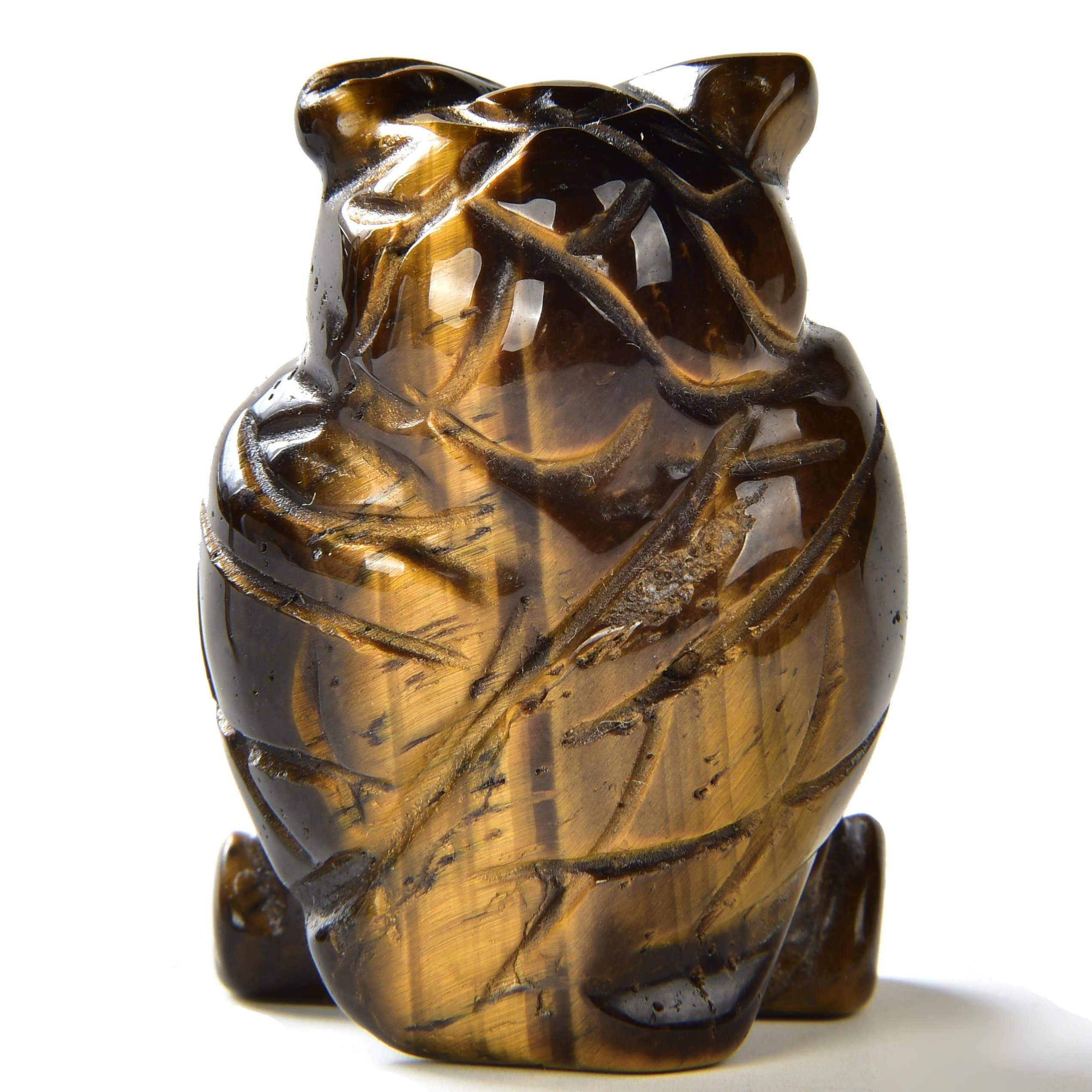 Kalifano Gemstone Carvings Tiger Eye Owl 1.5" Natural Gemstone Carving CV12-O-TE