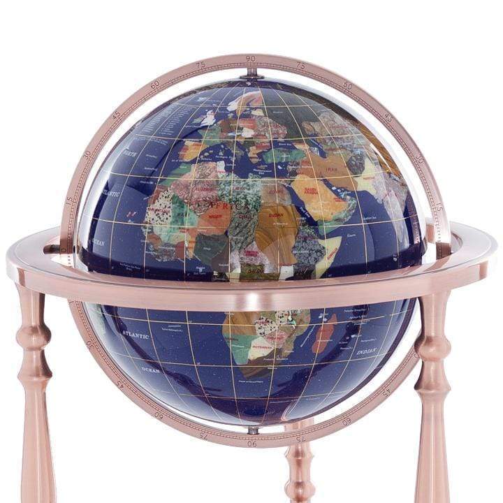 Kalifano Gemstone Globes 37" Tall Gemstone Globe with Lapis Ocean on Ambassador Antique Copper 3-Leg High Stand GTH330AC-LP