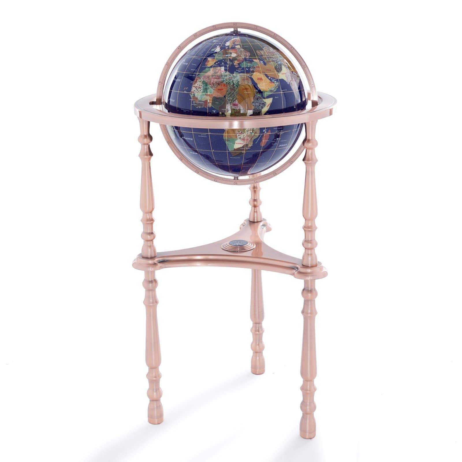 Kalifano Gemstone Globes 37" Tall Gemstone Globe with Lapis Ocean on Ambassador Antique Copper 3-Leg High Stand GTH330AC-LP