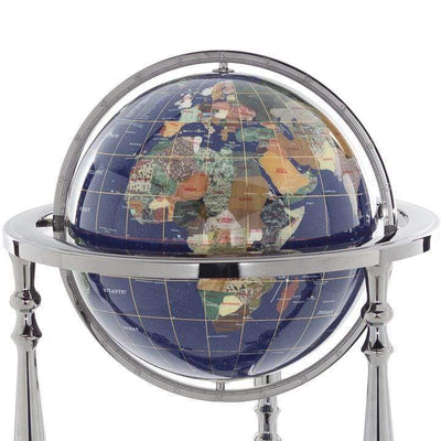 Kalifano Gemstone Globes 37" Tall Gemstone Globe with Lapis Ocean on Ambassador Gun Metal 3-Leg High Stand GTH330GM-LP