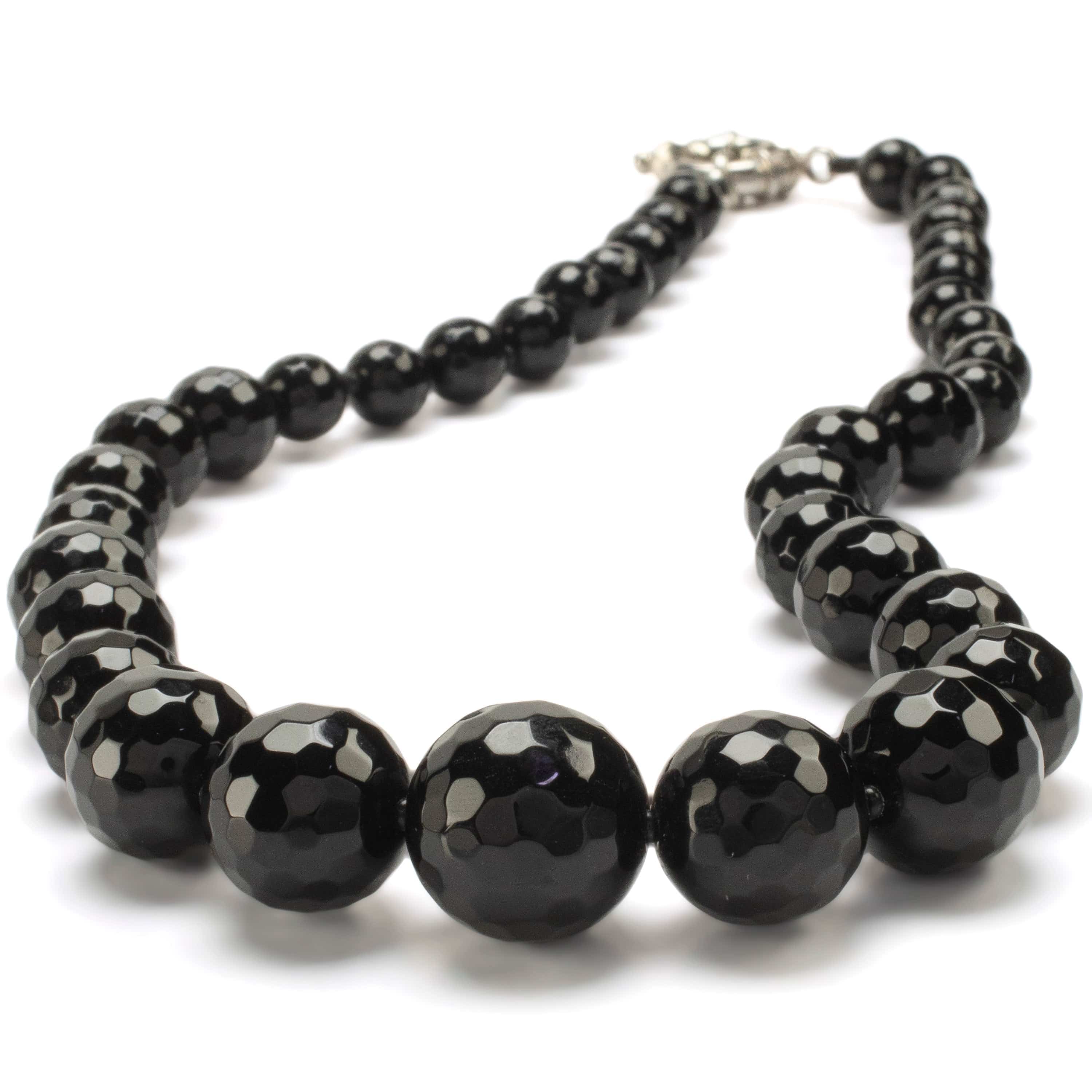 KALIFANO Gemstone Necklaces Black Agate Beads Gemstone Necklace GOLD-NGP-016