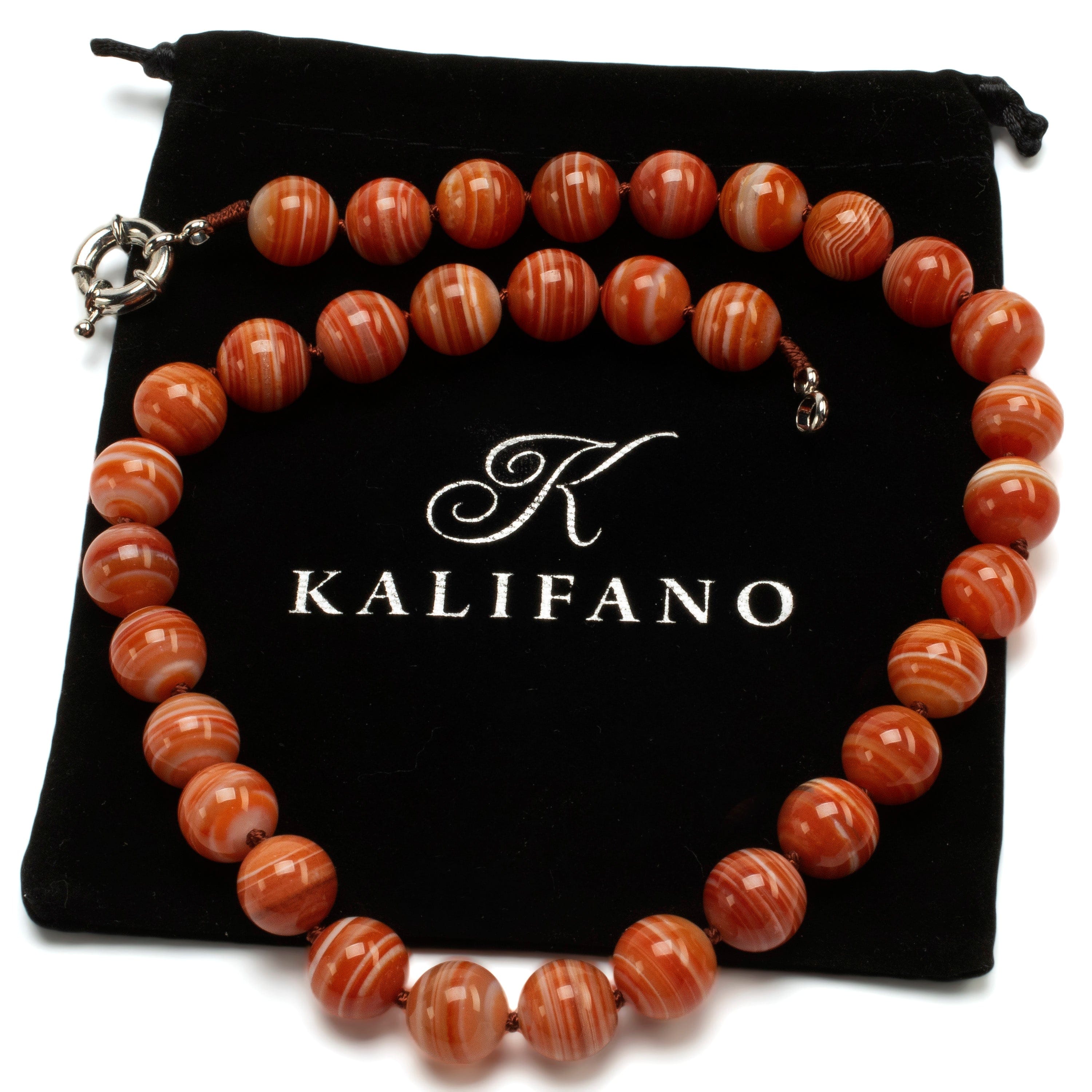 KALIFANO Gemstone Necklaces Carnelian Beads Gemstone Necklace GOLD-NGP-005
