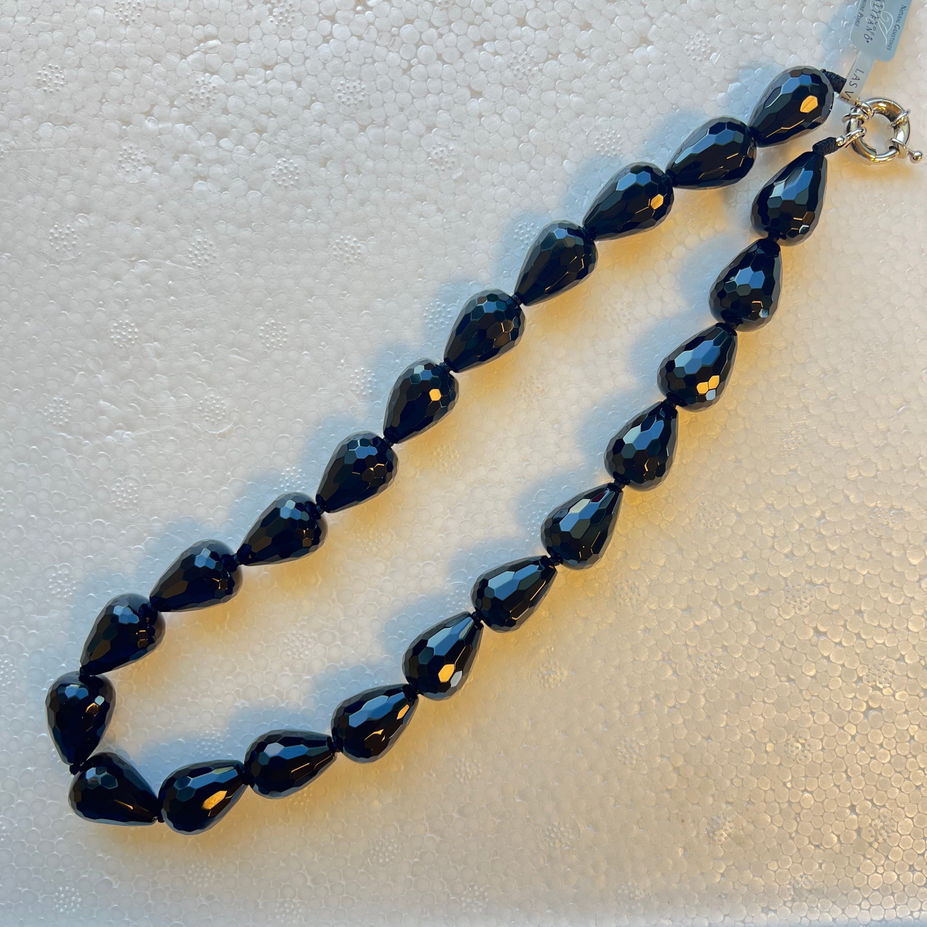 KALIFANO Gemstone Necklaces Faceted Black Agate Beads Gemstone Necklace PLAT-NGP-002