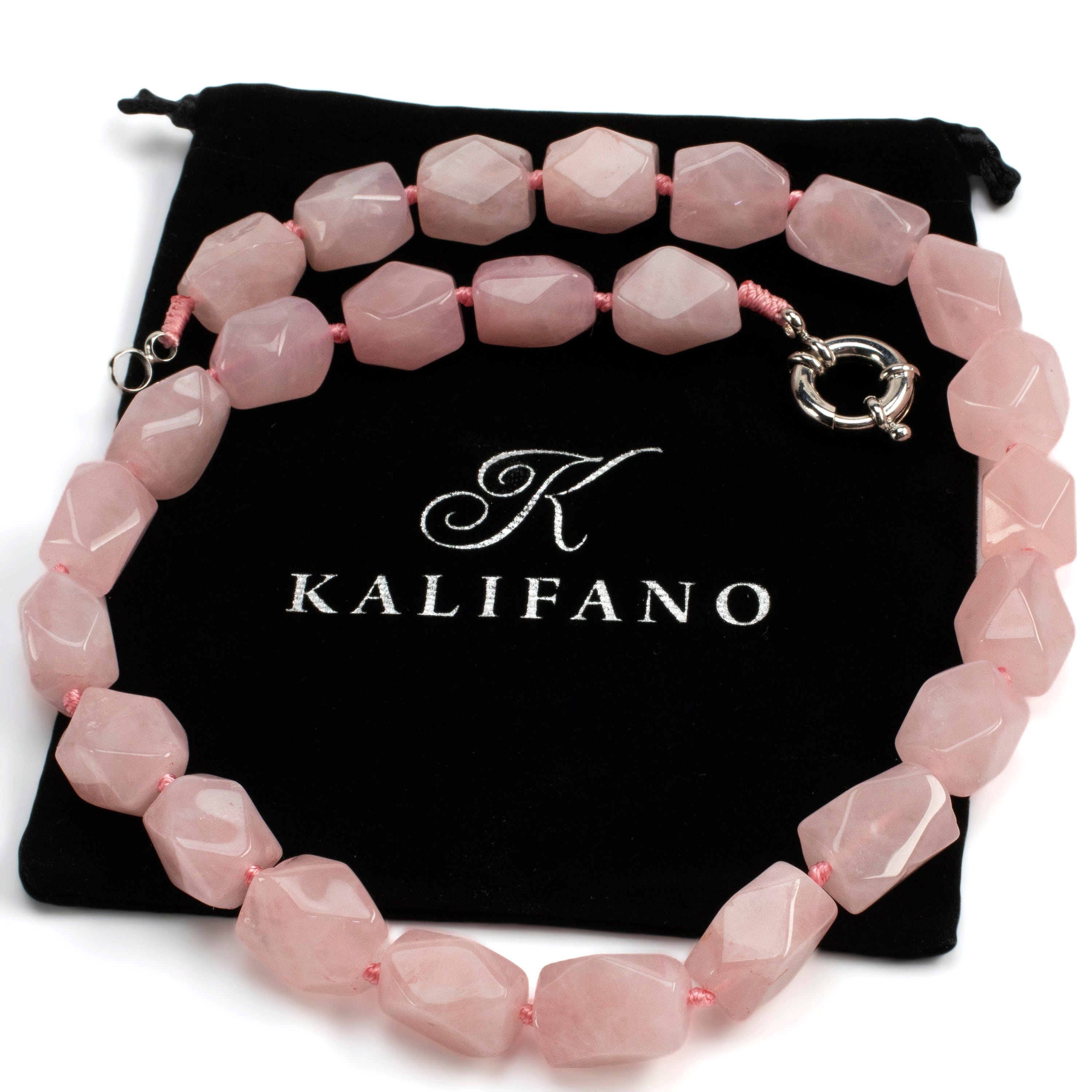 KALIFANO Gemstone Necklaces Faceted Rose Quartz Necklace GOLD-NGP-011