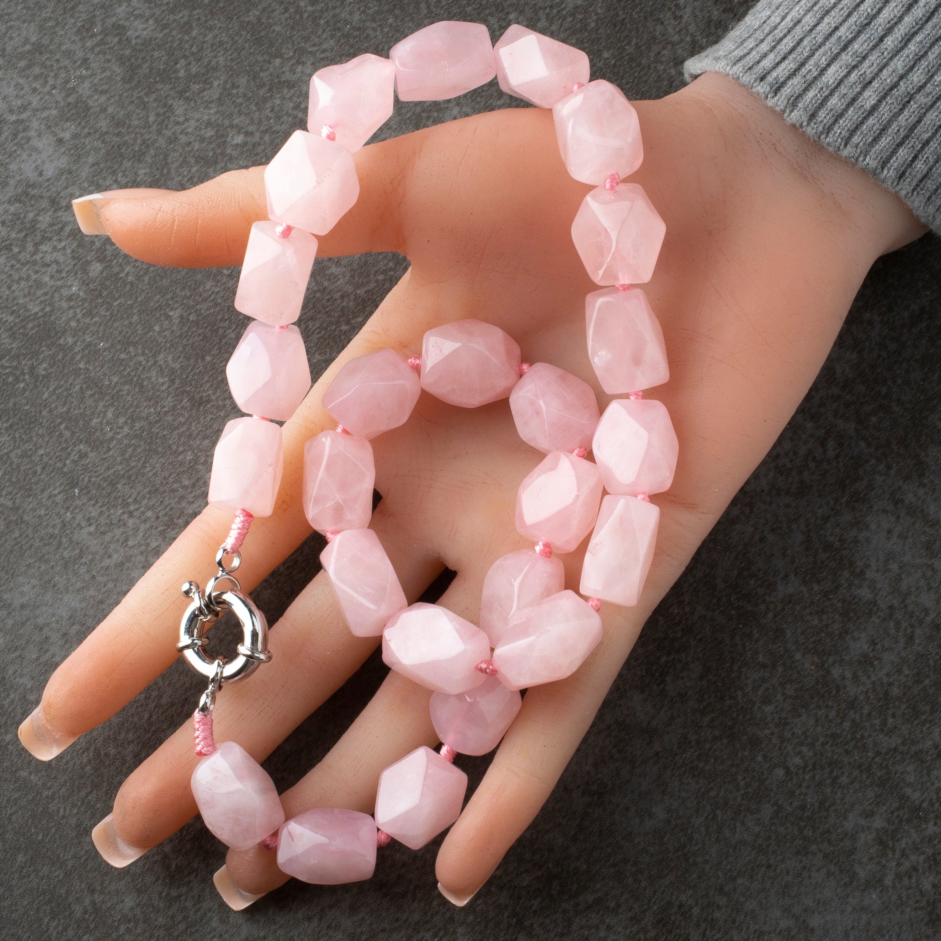 KALIFANO Gemstone Necklaces Faceted Rose Quartz Necklace GOLD-NGP-011