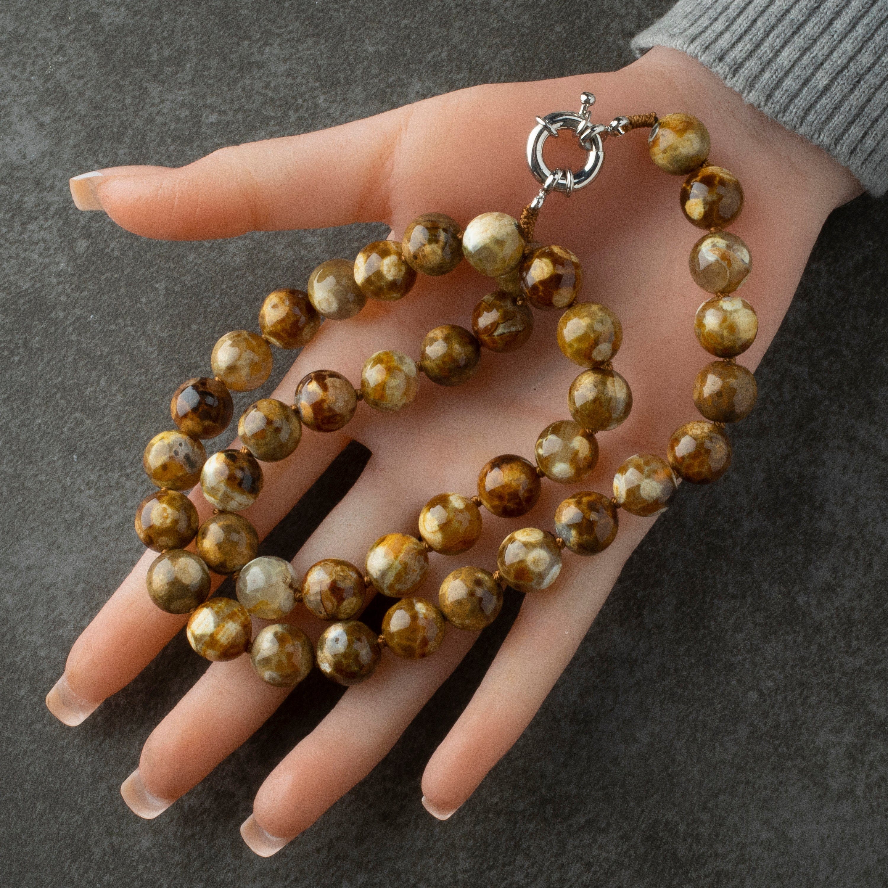 KALIFANO Gemstone Necklaces Leopard Skin Agate Beads Gemstone Necklace GOLD-NGP-013