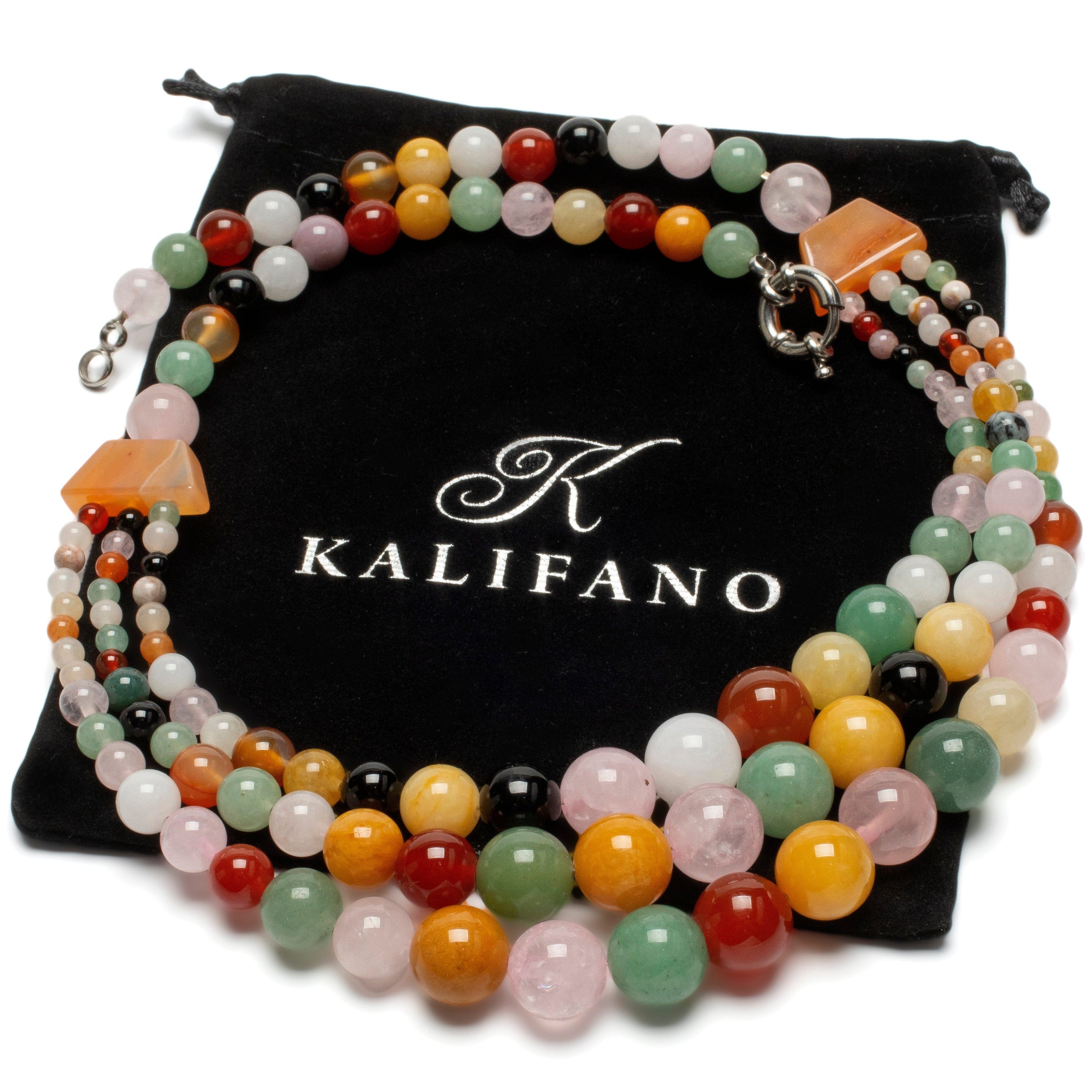 KALIFANO Gemstone Necklaces Multi-Gemstone Beaded Necklace GOLD-NGP-015
