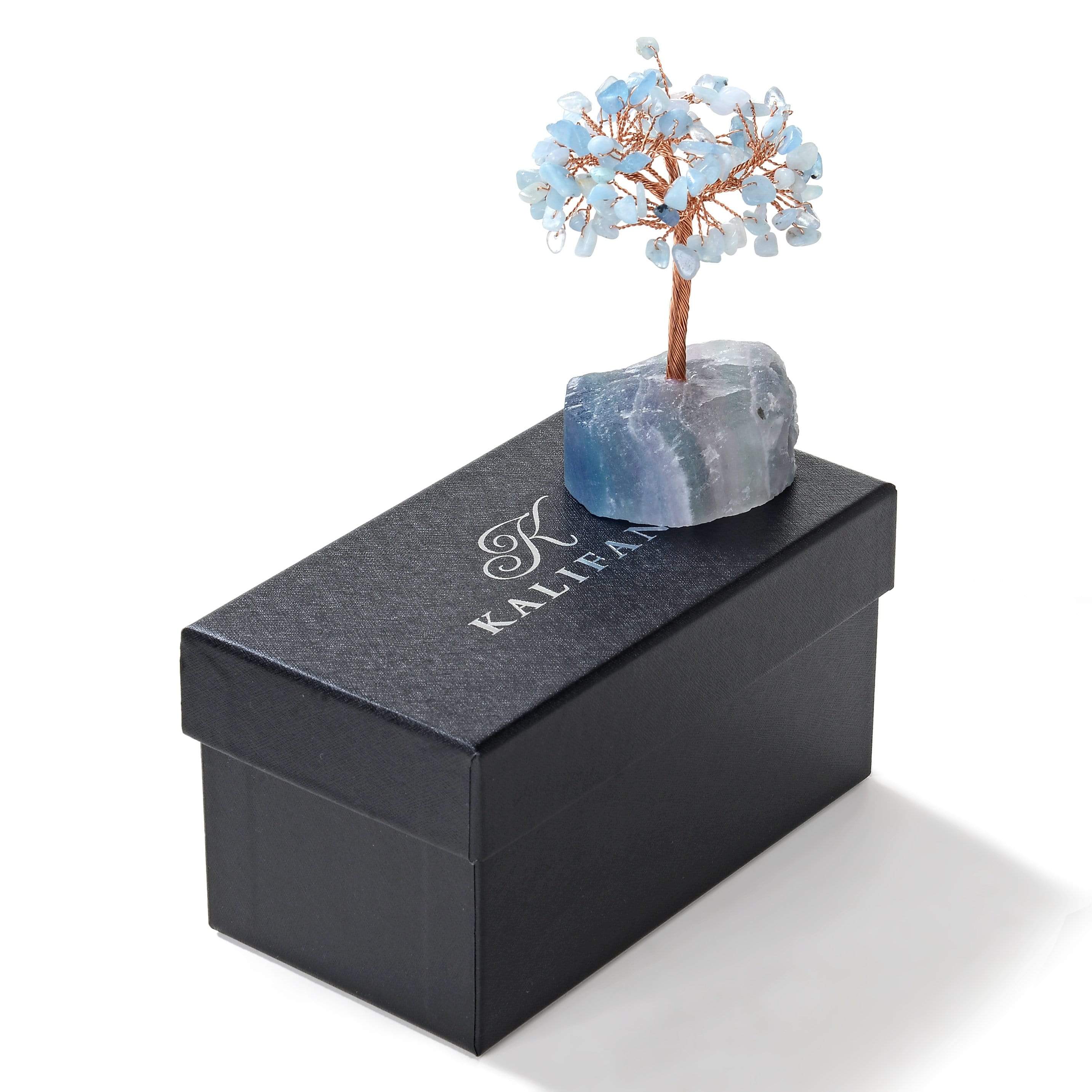 Kalifano Gemstone Trees Aquamarine Natural Gemstone Tree of Life with Fluorite Base K913F-AQ