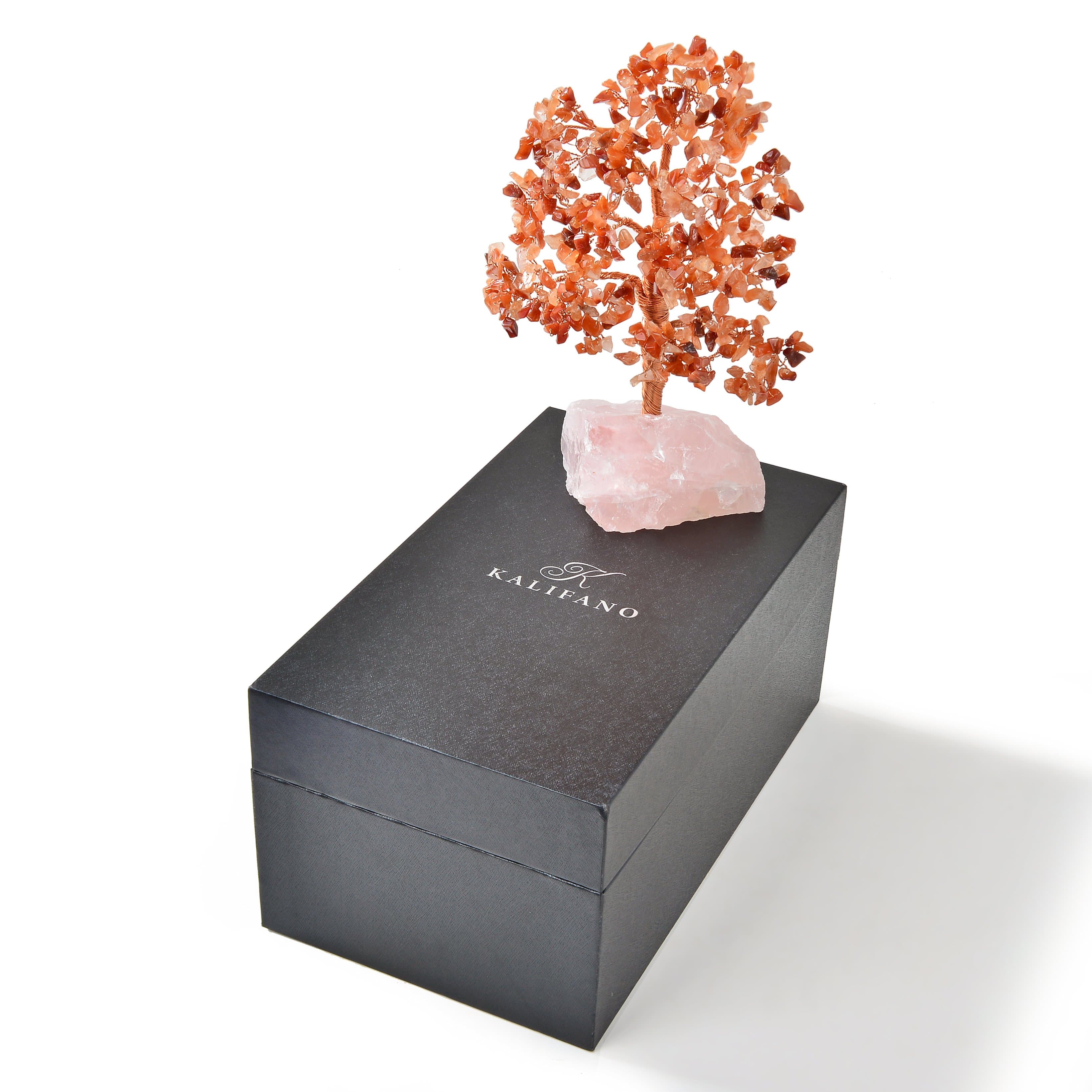 Kalifano Gemstone Trees Carnelian Tree of Life on Rose Quartz Base with 414 Natural Gemstones K965R-CR
