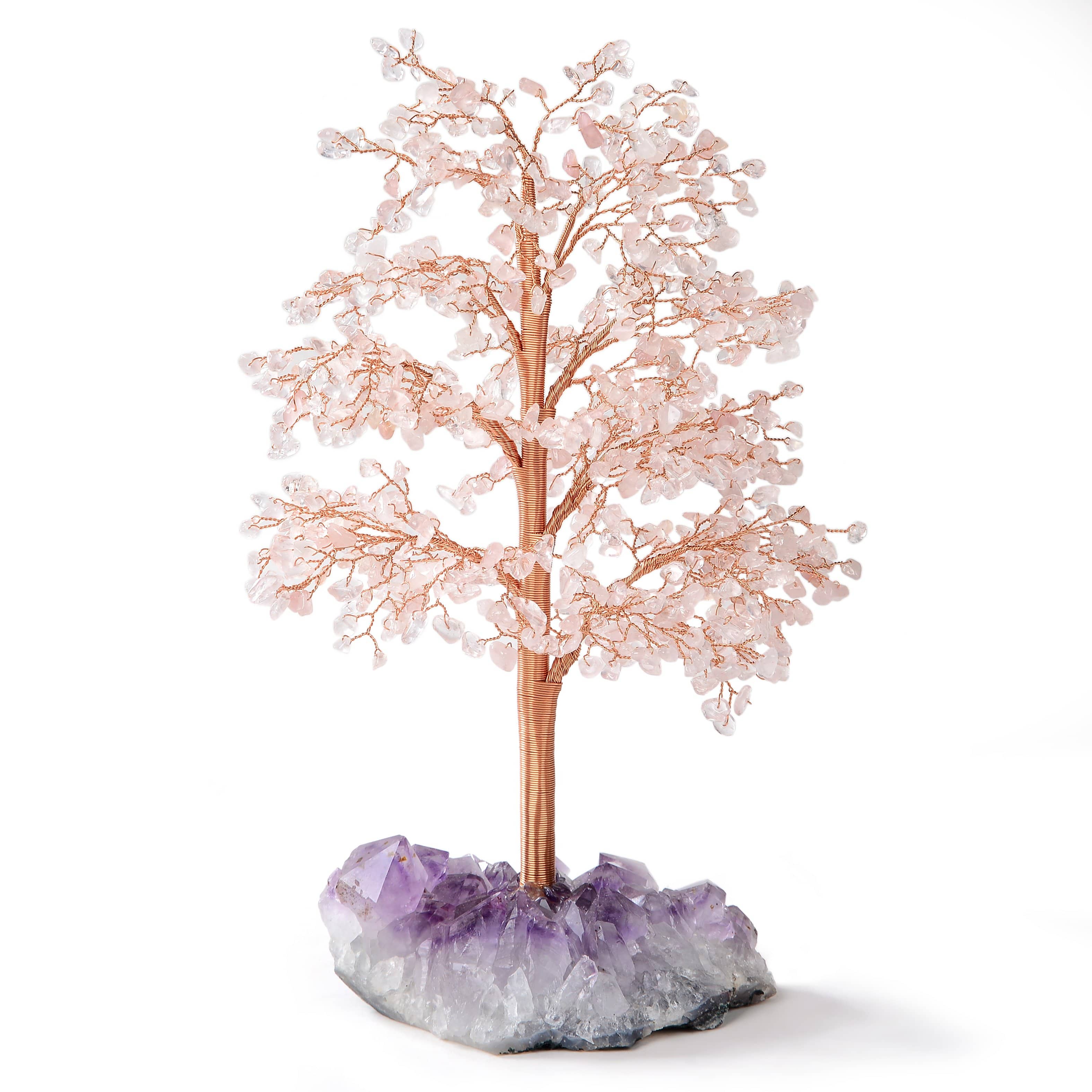 Kalifano Gemstone Trees Rose Quartz Tree of Life on Amethyst Geode Base with 728 Natural Gemstones K9365AG-RQ