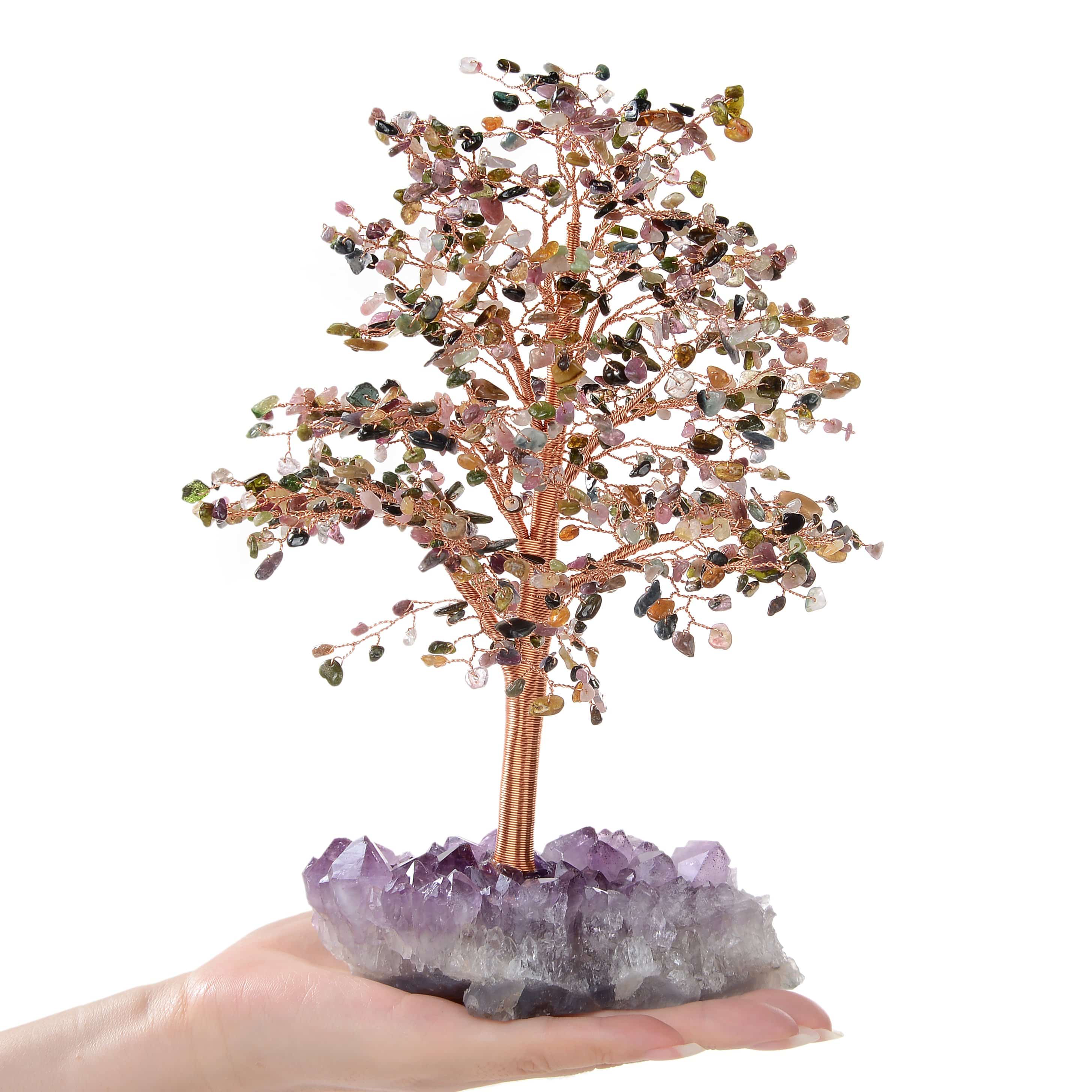Kalifano Gemstone Trees Tourmaline Tree of Life on Amethyst Geode Base with 728 Natural Gemstones K9365AG-TR