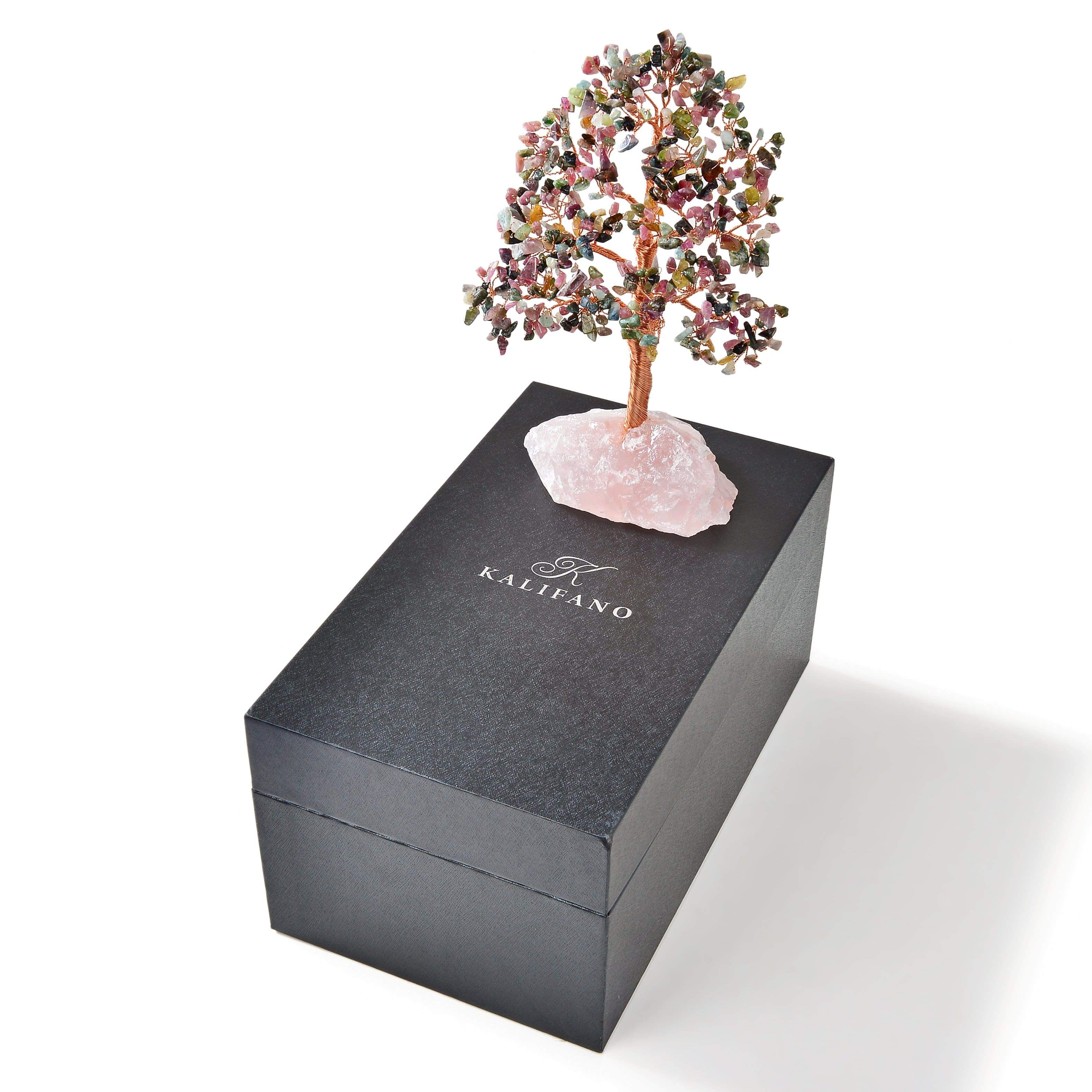Kalifano Gemstone Trees Tourmaline Tree of Life on Rose Quartz Base with 414 Natural Gemstones K980R-TR