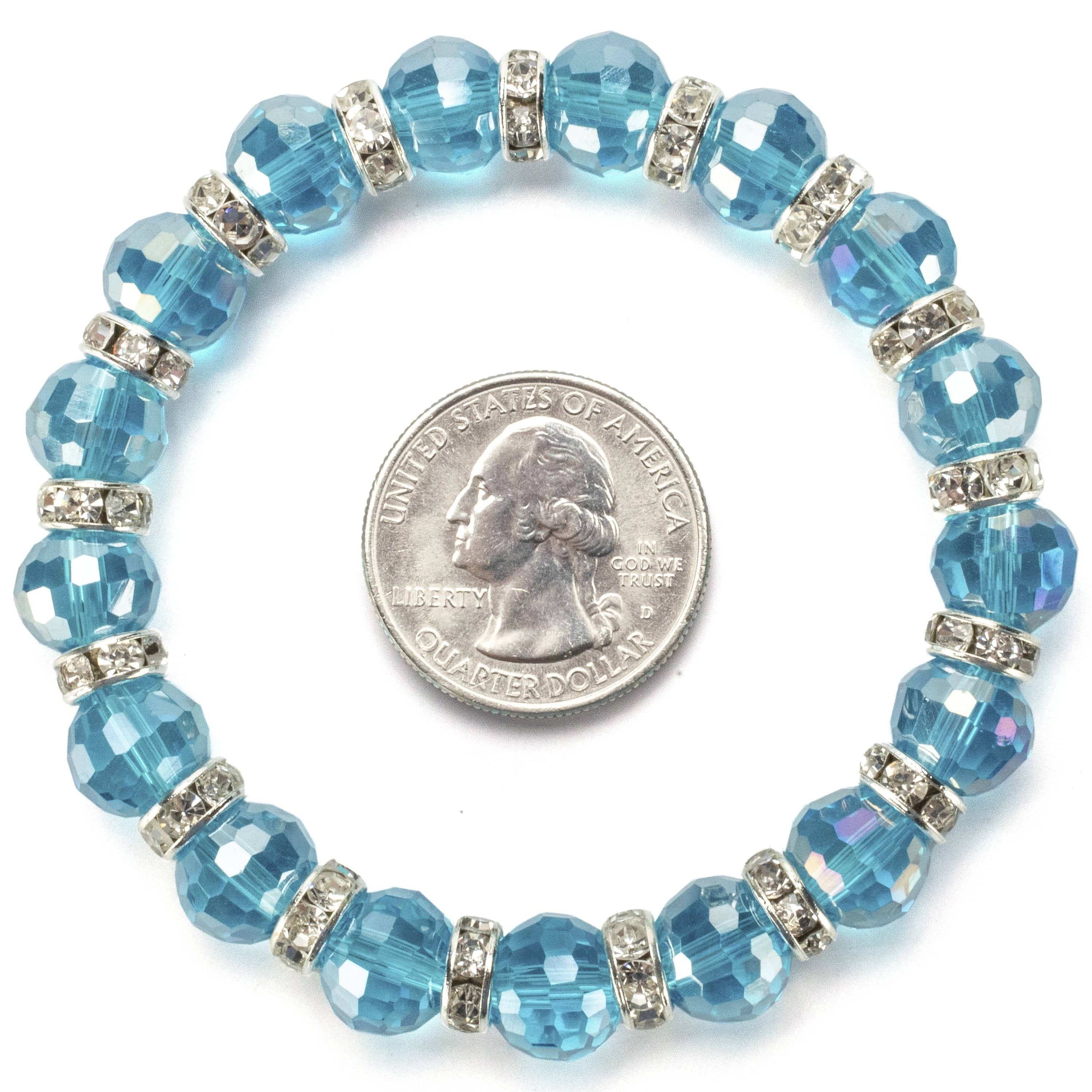 Kalifano Gorgeous Glass Jewelry Aqua Marine Gorgeous Glass Bracelet with Cubic Zirconia Crystals BLUE-BGG-28