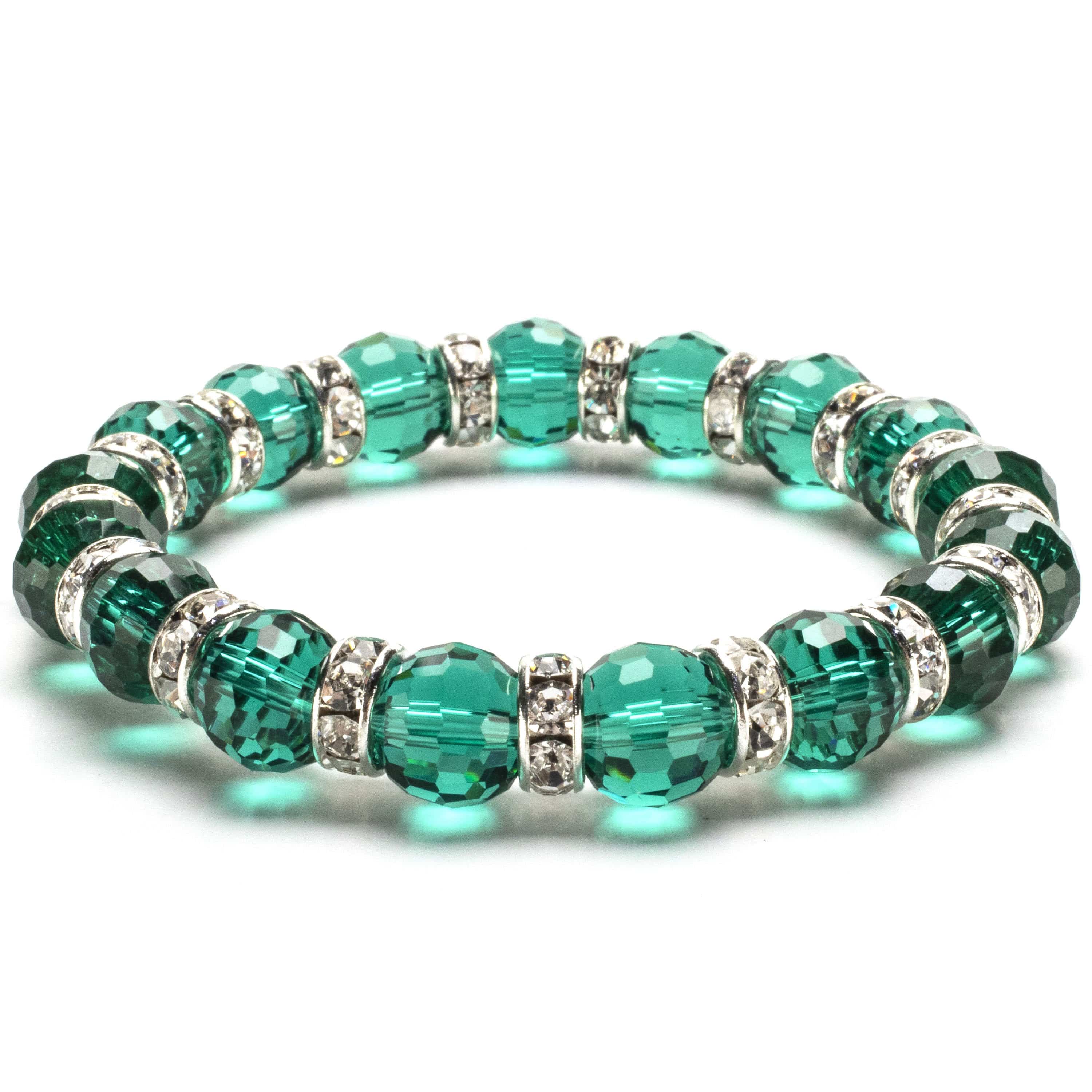 Kalifano Gorgeous Glass Jewelry Emerald Gorgeous Glass Bracelet with Cubic Zirconia Crystals BLUE-BGG-N25