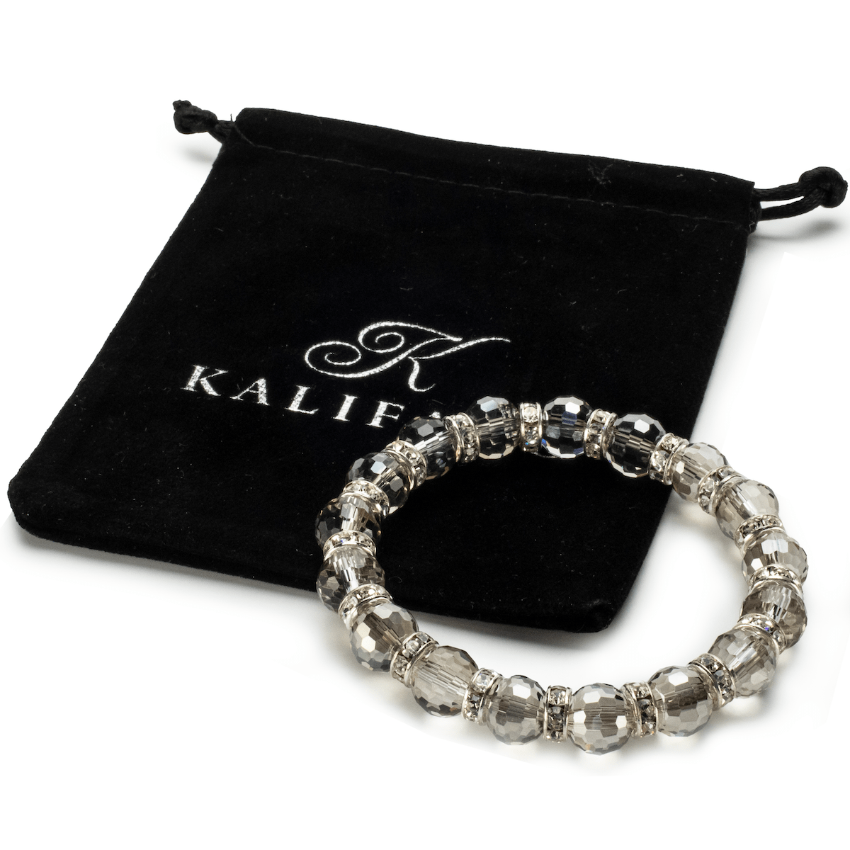 Kalifano Gorgeous Glass Jewelry Greige Gorgeous Glass Bracelet with Cubic Zirconia Crystals BLUE-BGG-G