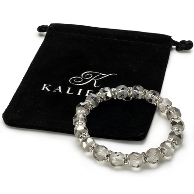 Kalifano Gorgeous Glass Jewelry Greige Gorgeous Glass Bracelet with Cubic Zirconia Crystals BLUE-BGG-N36
