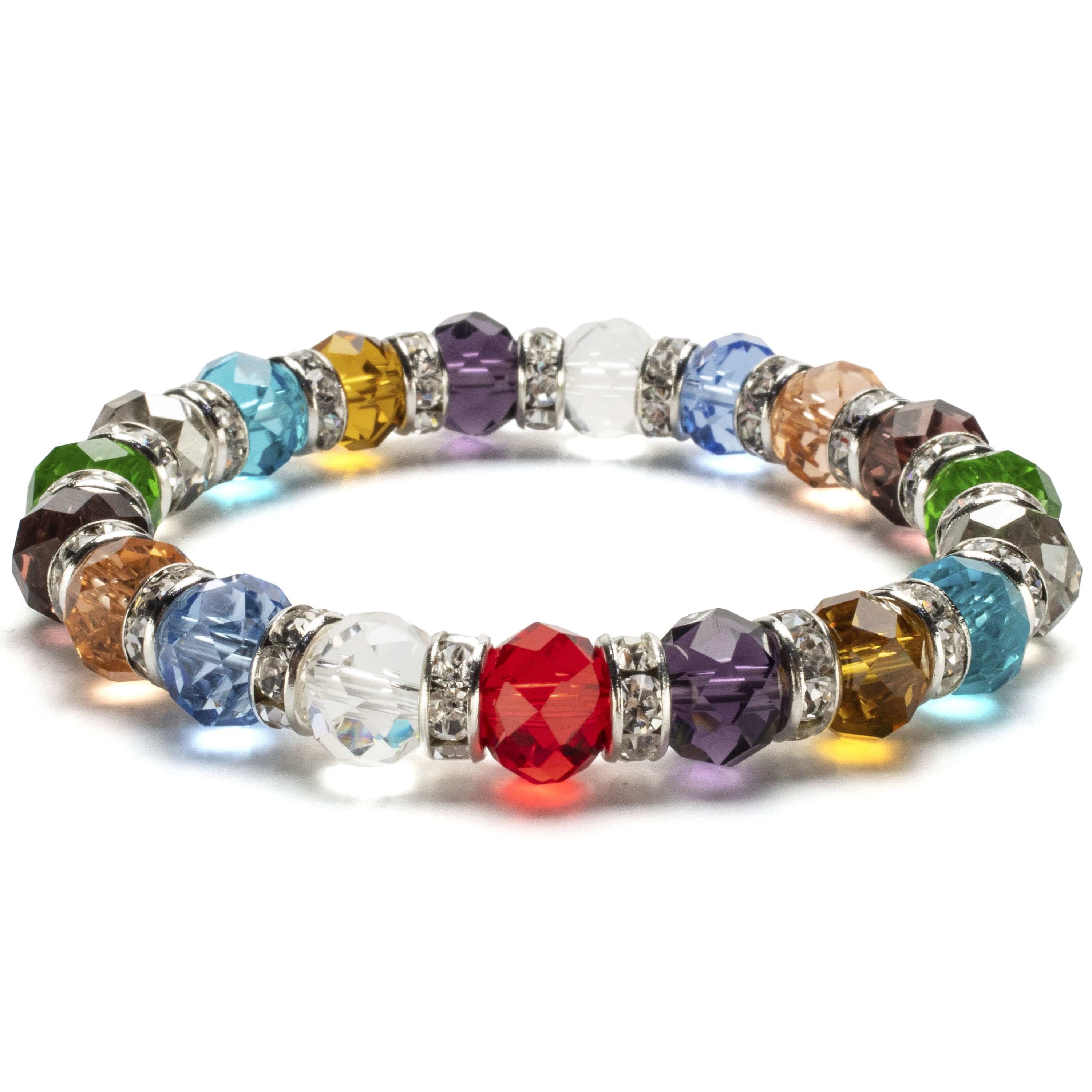 Kalifano Gorgeous Glass Jewelry Multi-Colored Gorgeous Glass Bracelet with Cubic Zirconia Crystals BLUE-BGG-01