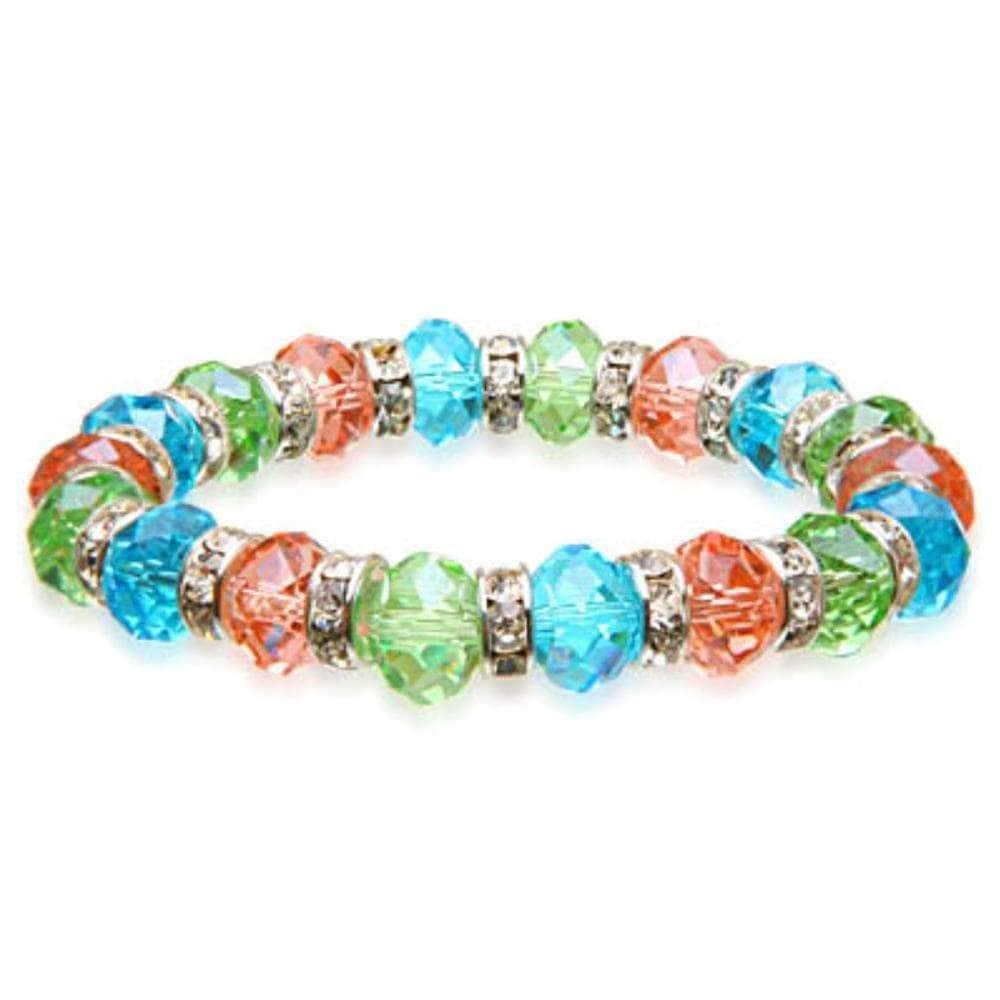 Kalifano Gorgeous Glass Jewelry Multi-Colored Gorgeous Glass Bracelet with Cubic Zirconia Crystals BLUE-BGG-03