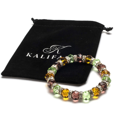 Kalifano Gorgeous Glass Jewelry Multi-Colored Gorgeous Glass Bracelet with Cubic Zirconia Crystals BLUE-BGG-04