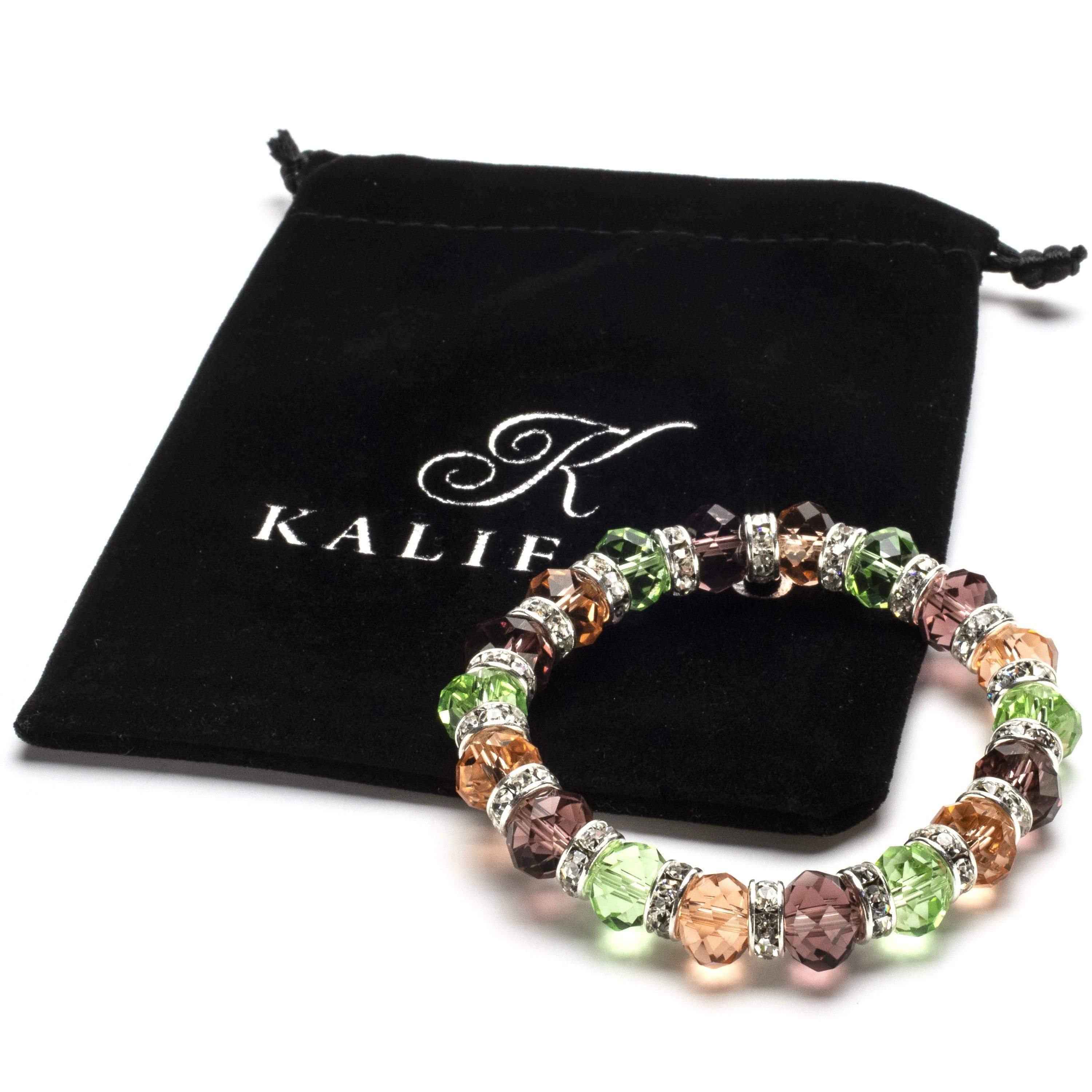 Kalifano Gorgeous Glass Jewelry Multi-Colored Gorgeous Glass Bracelet with Cubic Zirconia Crystals BLUE-BGG-06