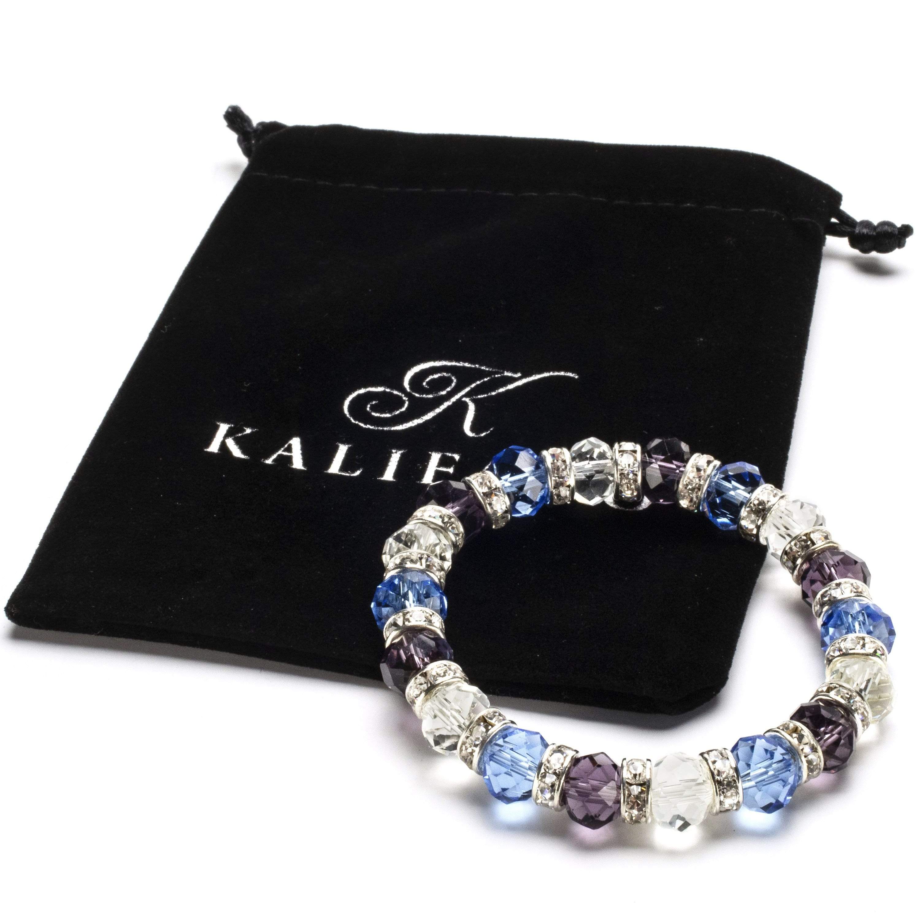 Kalifano Gorgeous Glass Jewelry Multi-Colored Gorgeous Glass Bracelet with Cubic Zirconia Crystals BLUE-BGG-09