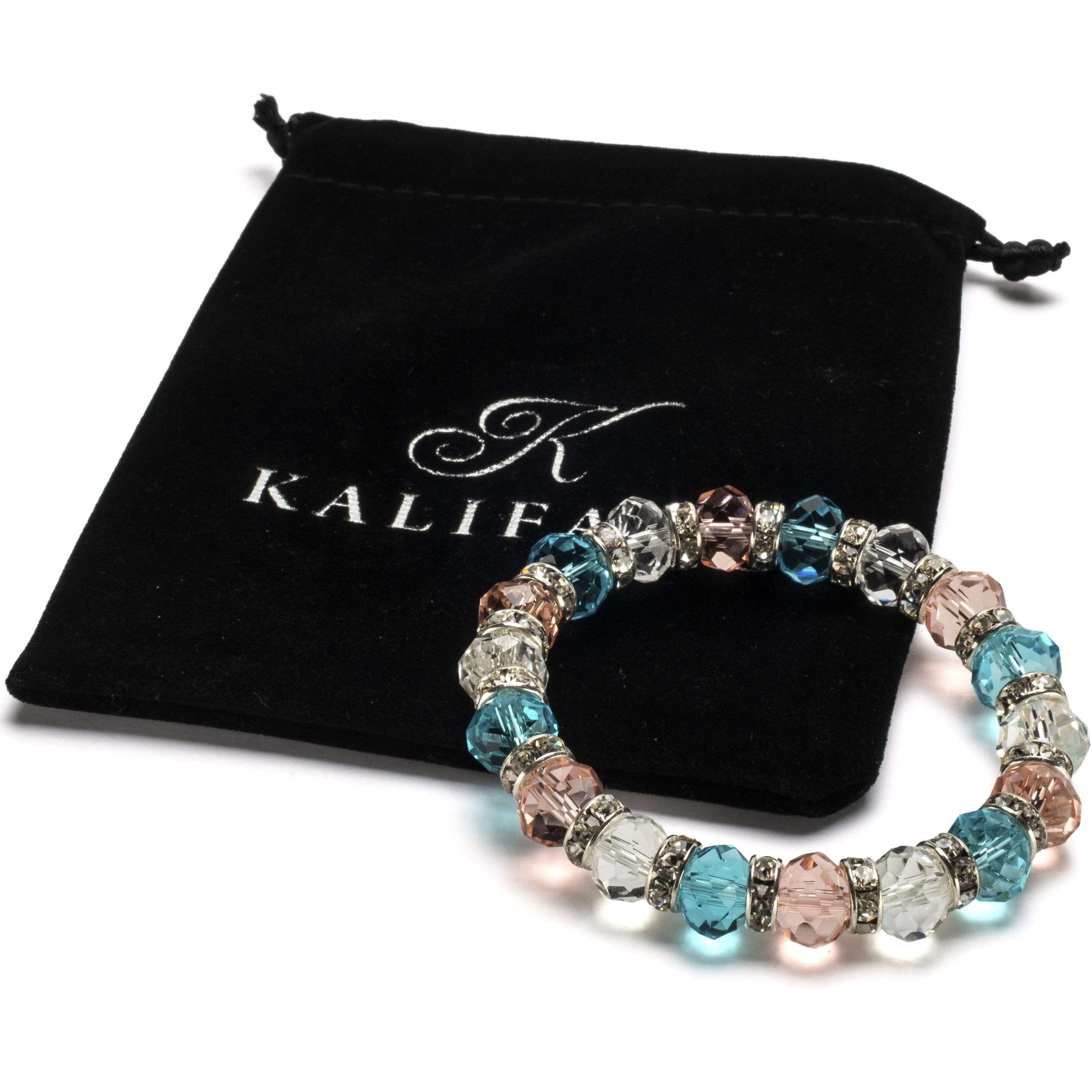 Kalifano Gorgeous Glass Jewelry Multi-Colored Gorgeous Glass Bracelet with Cubic Zirconia Crystals BLUE-BGG-16