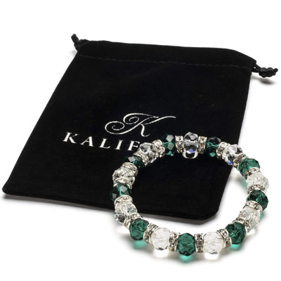 Kalifano Gorgeous Glass Jewelry Multi-Colored Gorgeous Glass Bracelet with Cubic Zirconia Crystals BLUE-BGG-17