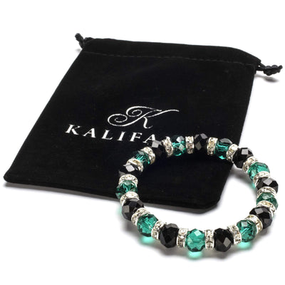 Kalifano Gorgeous Glass Jewelry Multi-Colored Gorgeous Glass Bracelet with Cubic Zirconia Crystals BLUE-BGG-18