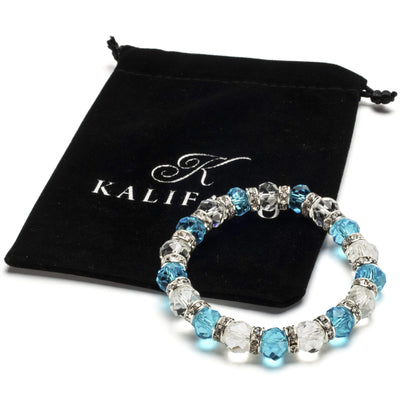Kalifano Gorgeous Glass Jewelry Multi-Colored Gorgeous Glass Bracelet with Cubic Zirconia Crystals BLUE-BGG-19