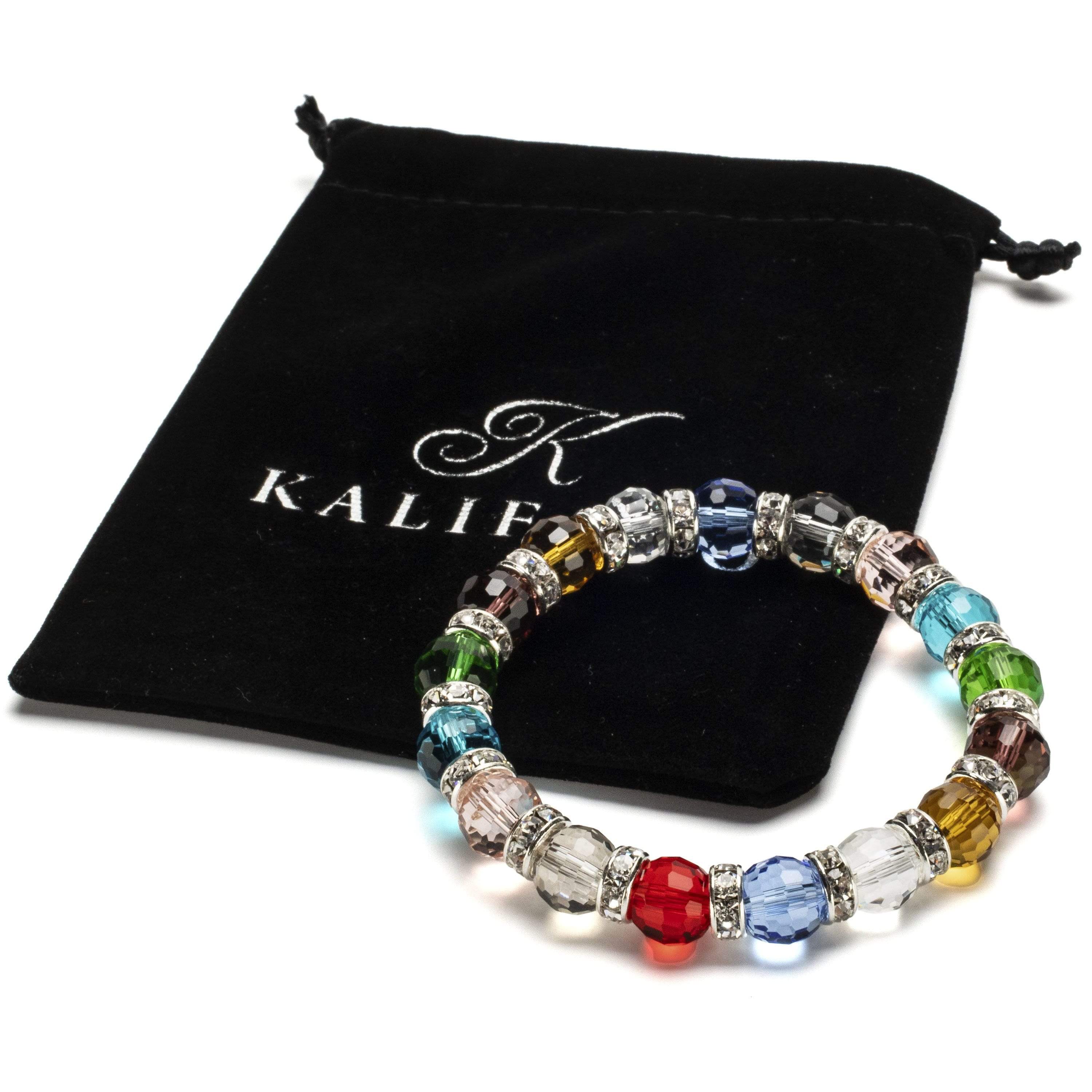 Kalifano Gorgeous Glass Jewelry Multicolored Gorgeous Glass Bracelet with Cubic Zirconia Crystals BLUE-BGG-N01