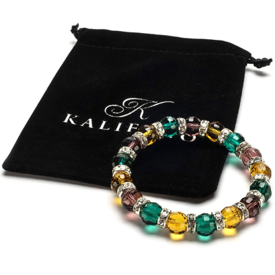 Kalifano Gorgeous Glass Jewelry Multicolored Gorgeous Glass Bracelet with Cubic Zirconia Crystals BLUE-BGG-N02