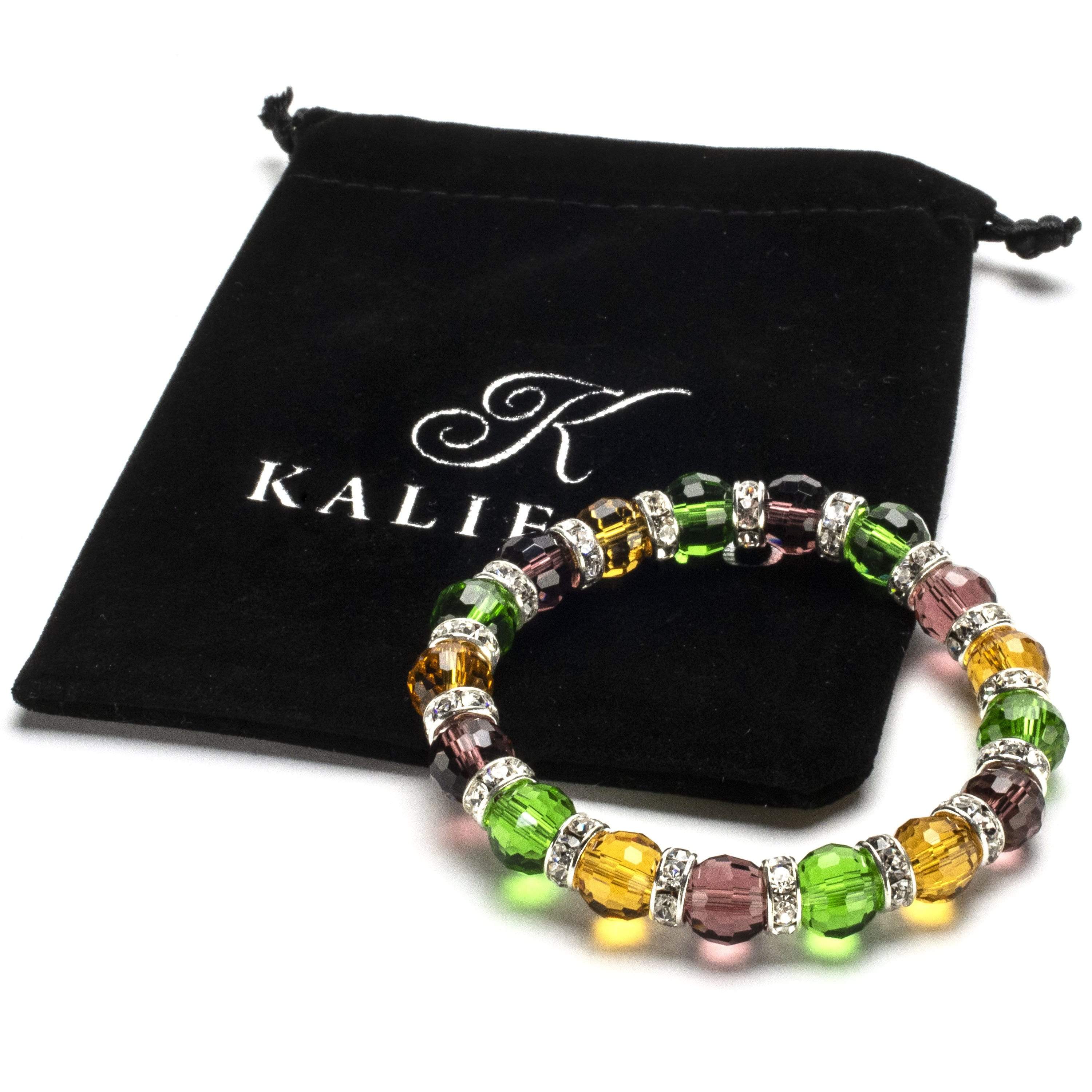 Kalifano Gorgeous Glass Jewelry Multicolored Gorgeous Glass Bracelet with Cubic Zirconia Crystals BLUE-BGG-N04