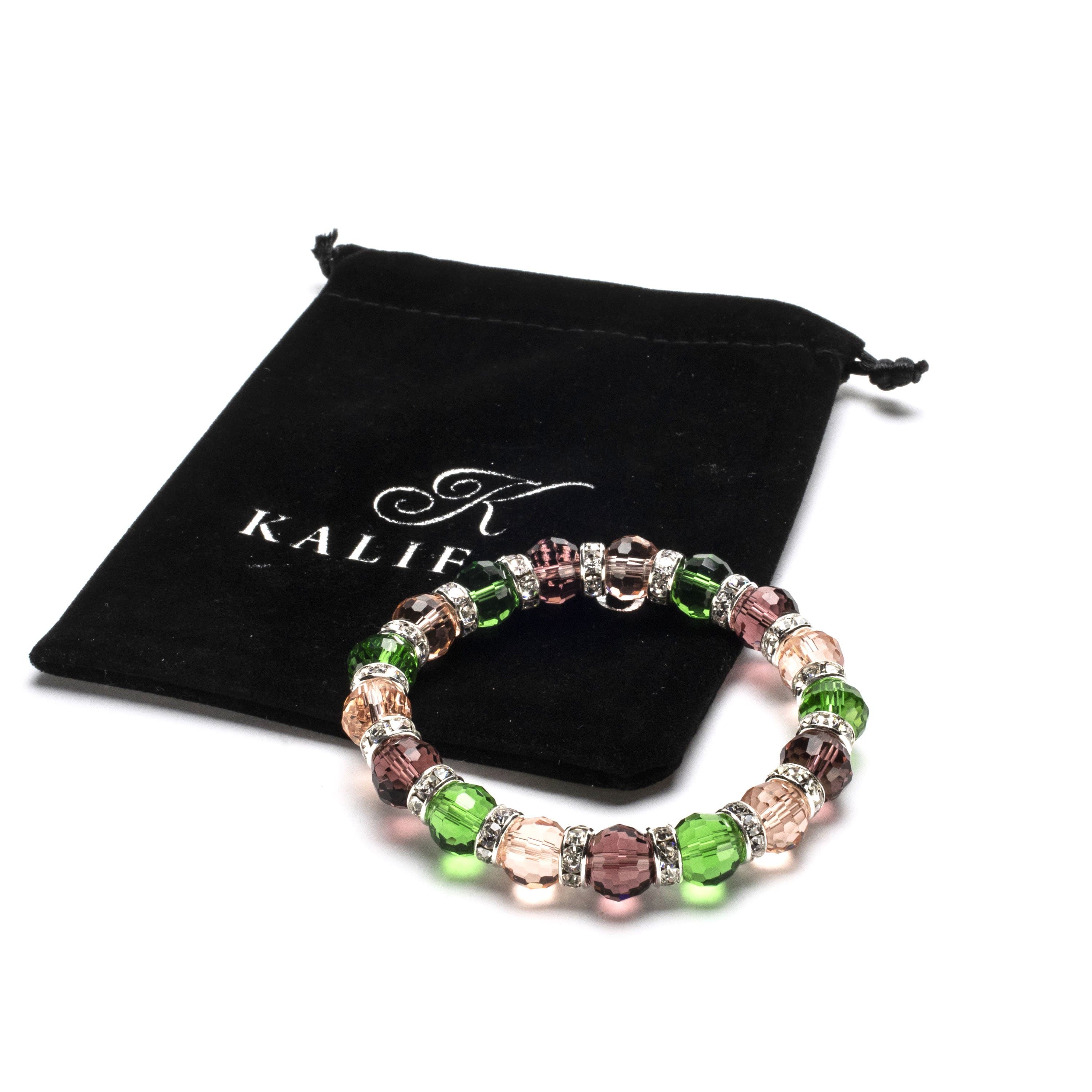 Kalifano Gorgeous Glass Jewelry Multicolored Gorgeous Glass Bracelet with Cubic Zirconia Crystals BLUE-BGG-N06