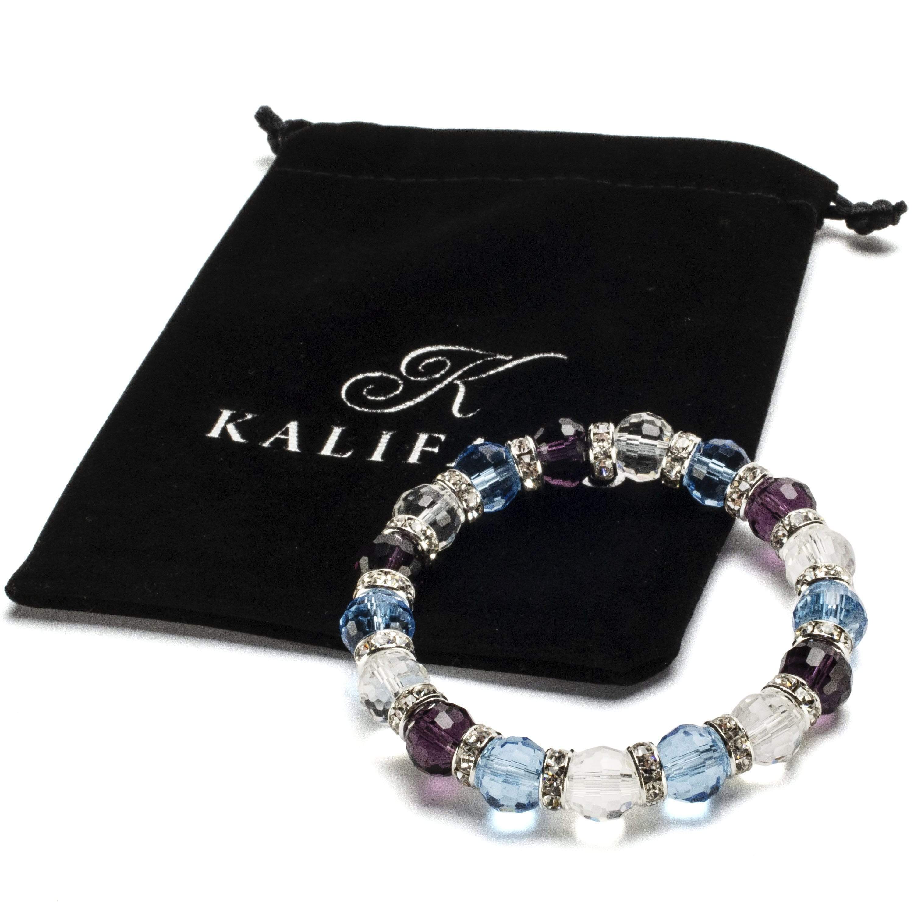 Kalifano Gorgeous Glass Jewelry Multicolored Gorgeous Glass Bracelet with Cubic Zirconia Crystals BLUE-BGG-N09
