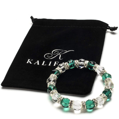 Kalifano Gorgeous Glass Jewelry Multicolored Gorgeous Glass Bracelet with Cubic Zirconia Crystals BLUE-BGG-N17